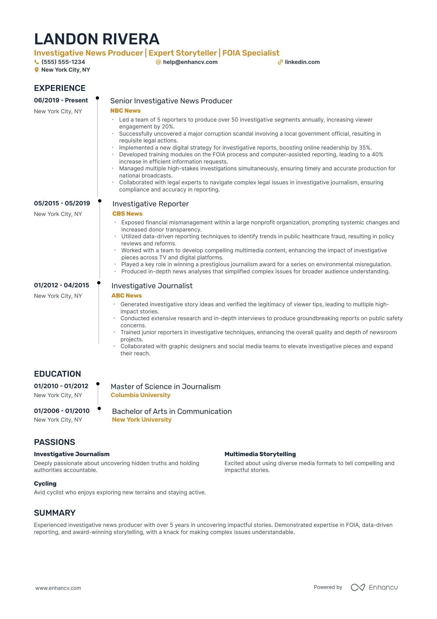 Junior Journalist resume example