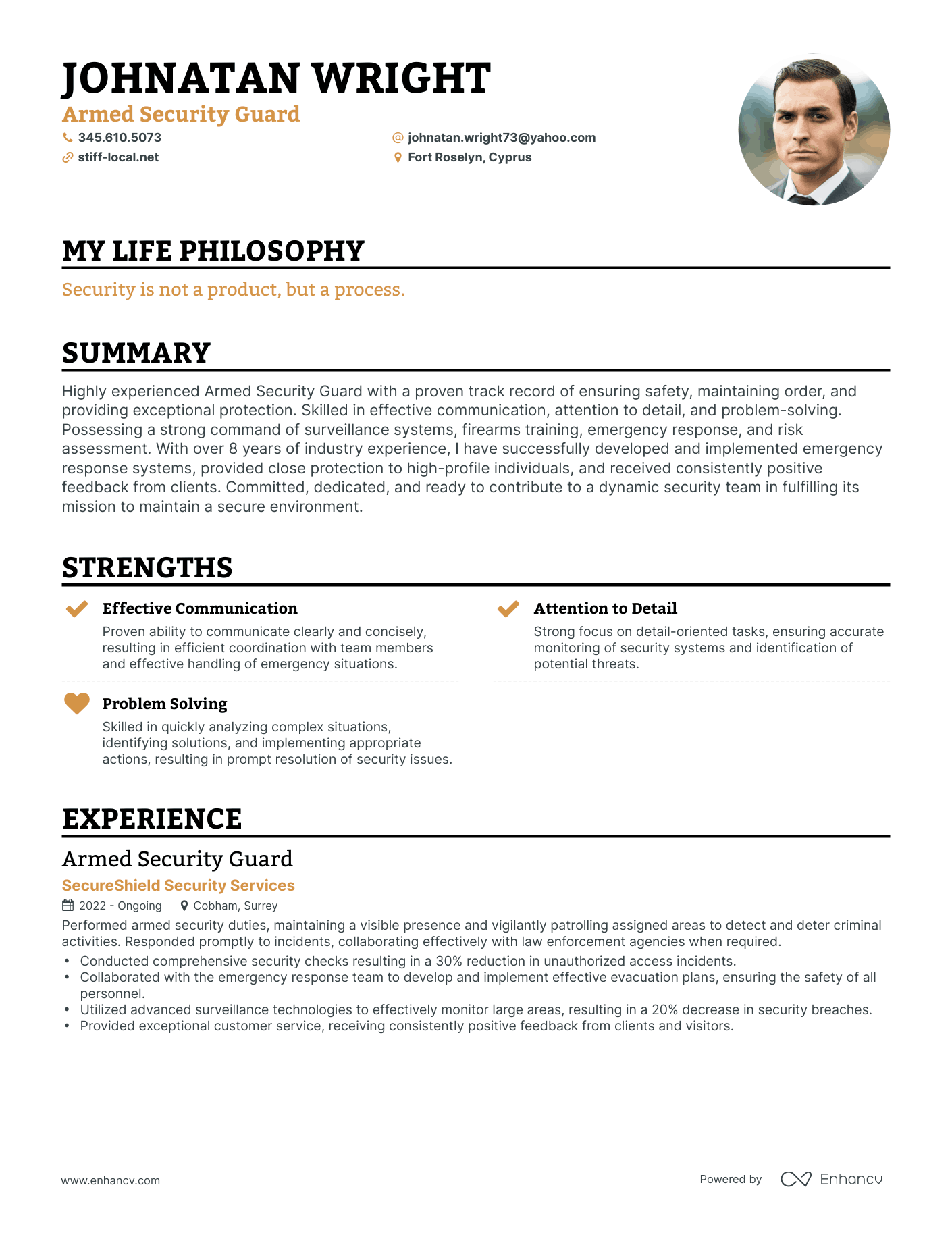 Creative Armed Security Guard Resume Example