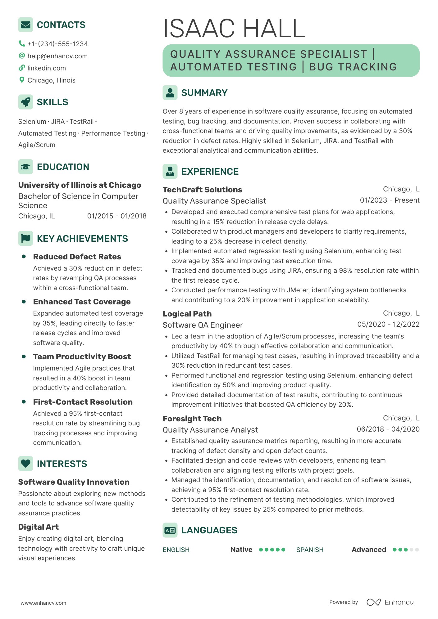 Quality Assurance Specialist resume example