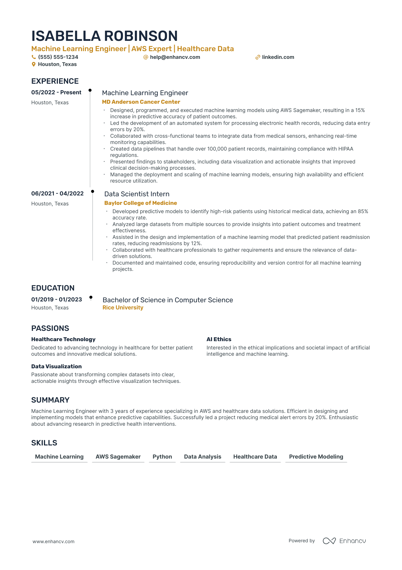 Machine Learning Engineer resume example