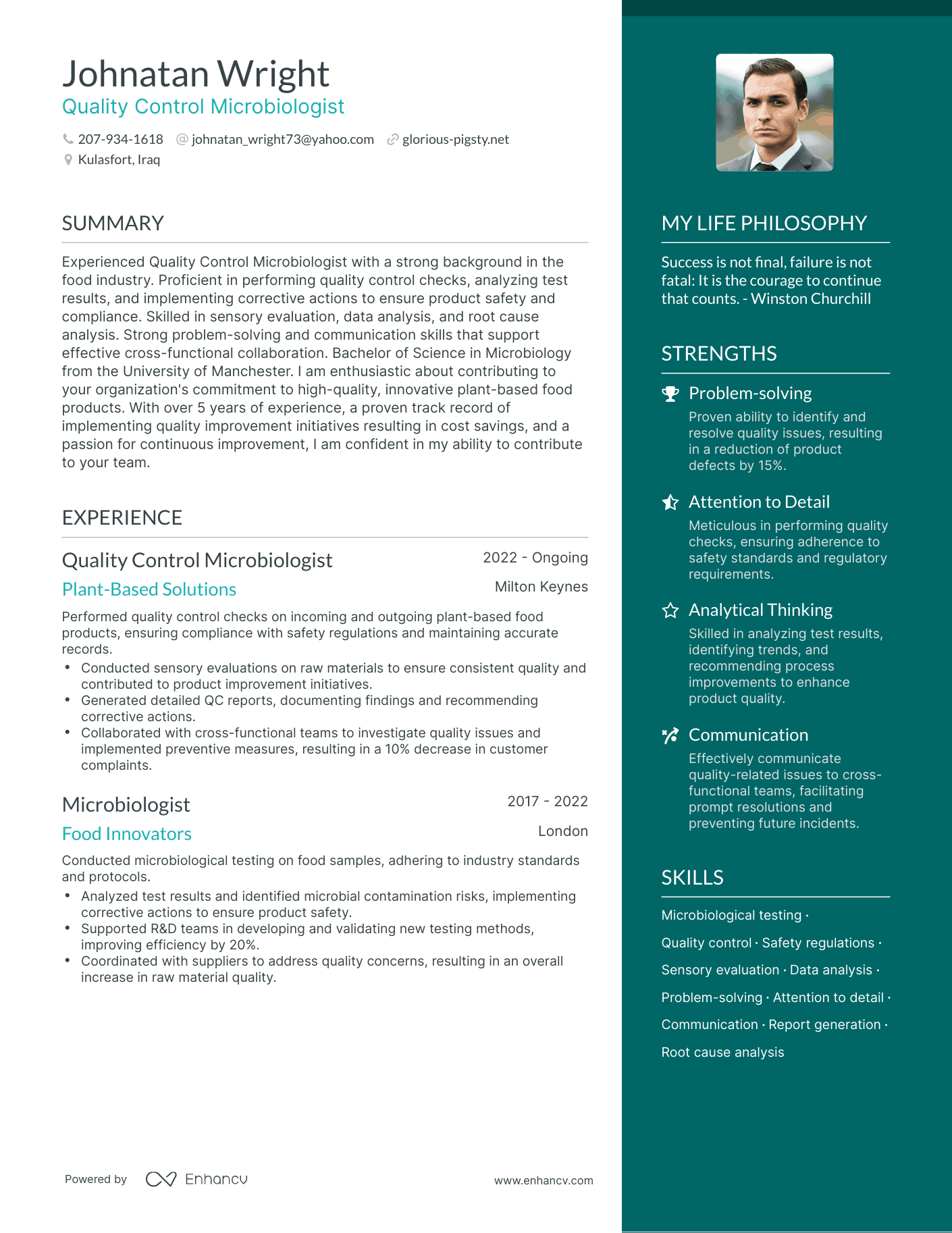 Quality Control Microbiologist resume example