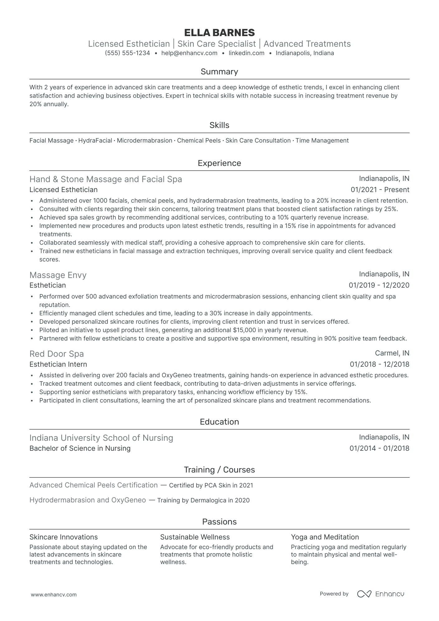 Esthetician Manager resume example