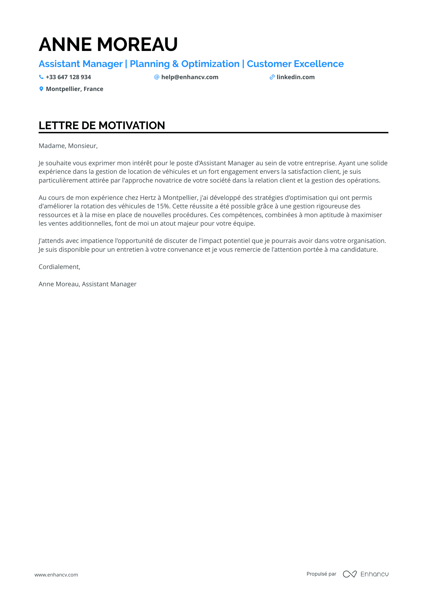 Assistant de Direction Lettre de motivation