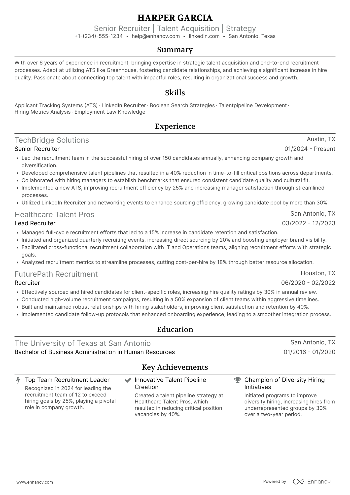 Senior Recruiter resume example