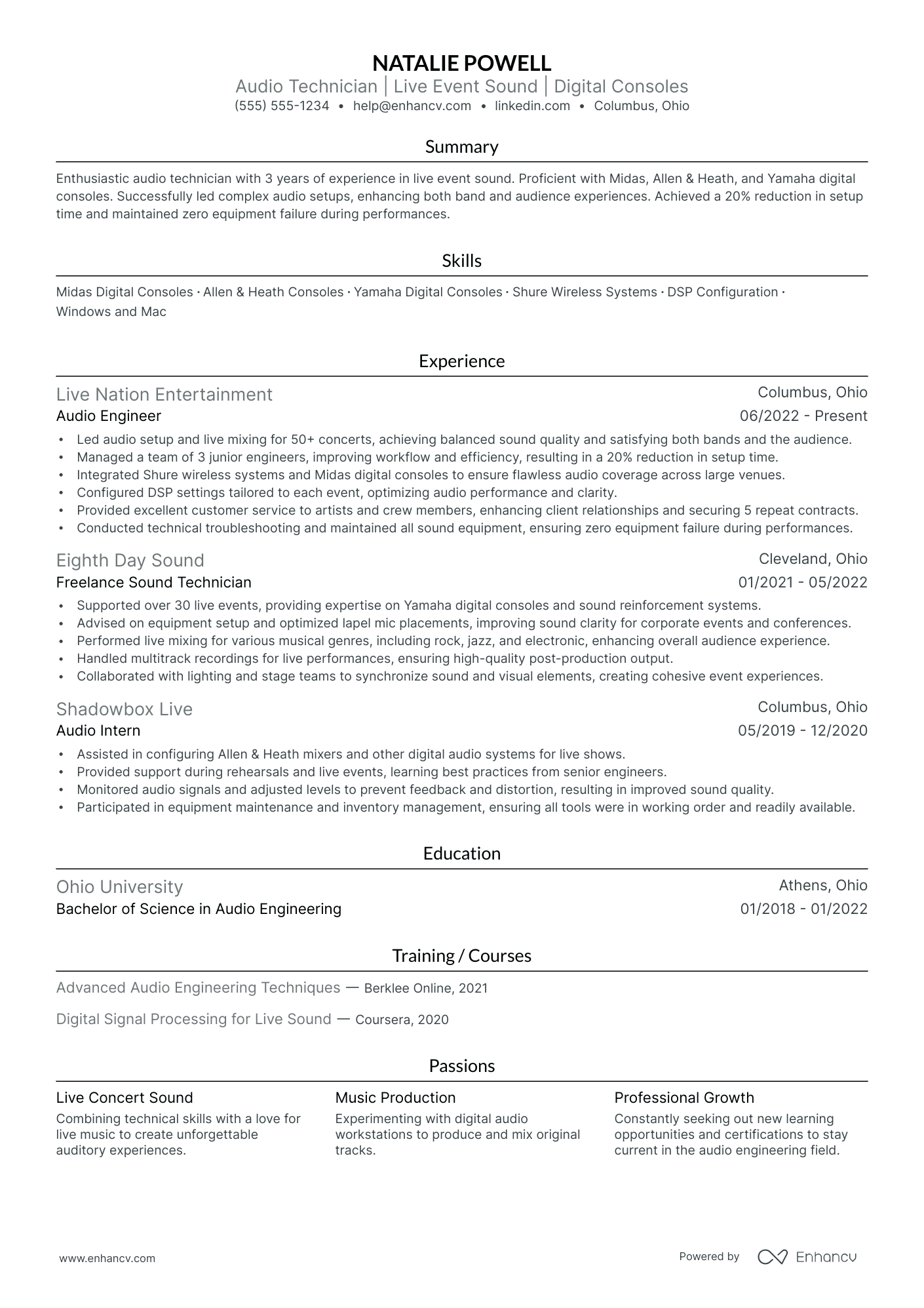 Freelance Audio Engineer resume example