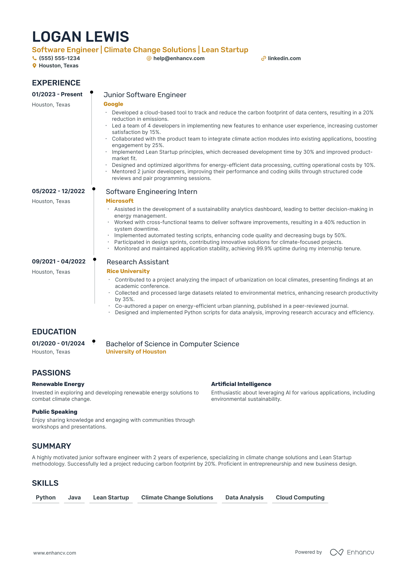 Computer Science Professor resume example