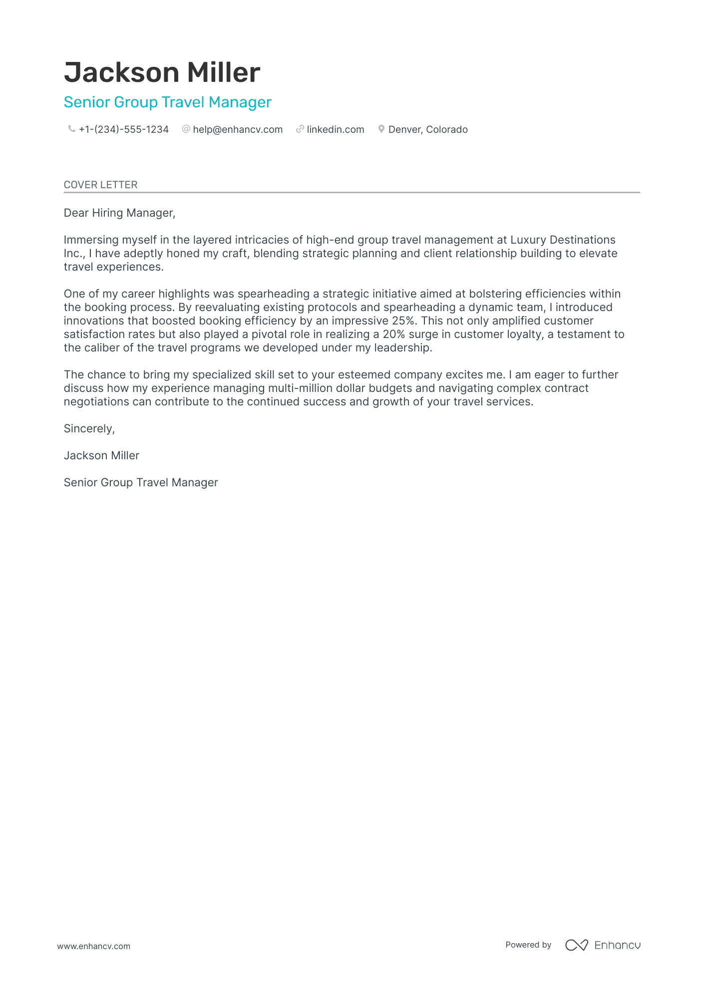 Travel Manager cover letter
