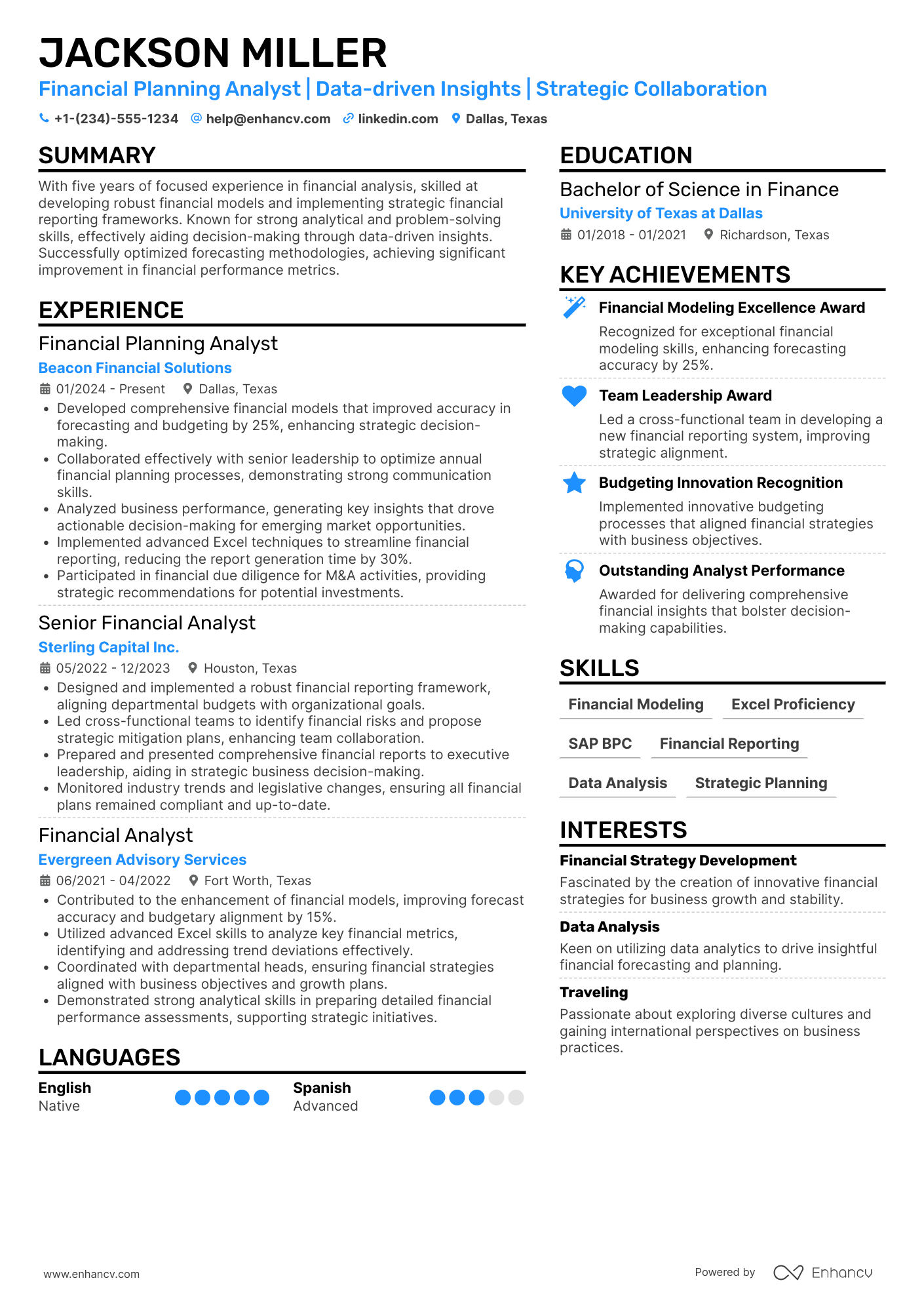 Financial Planning Analyst resume example