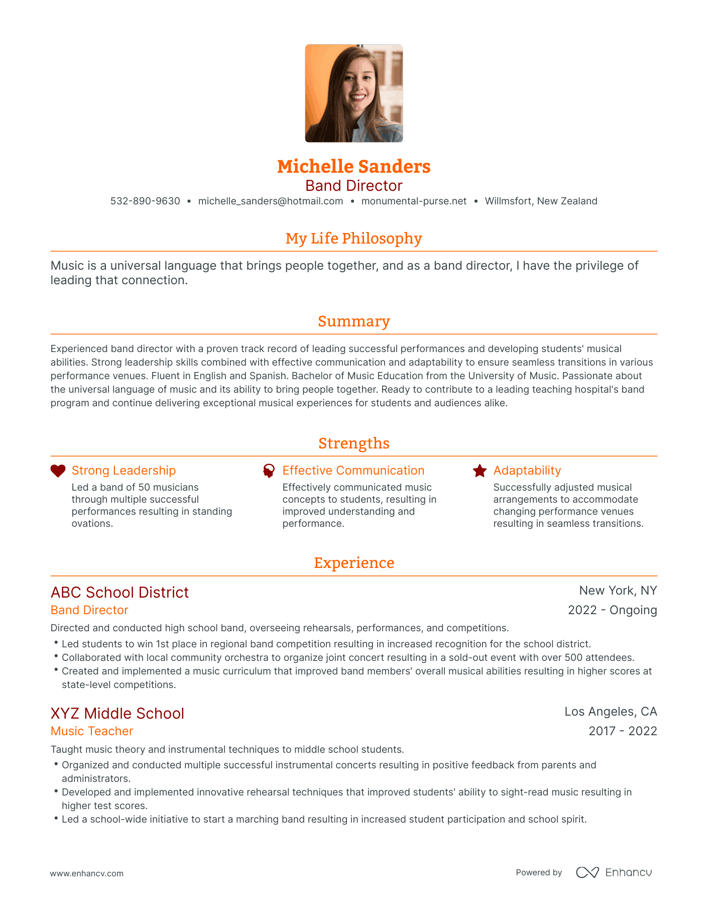 Modern Band Director Resume Example