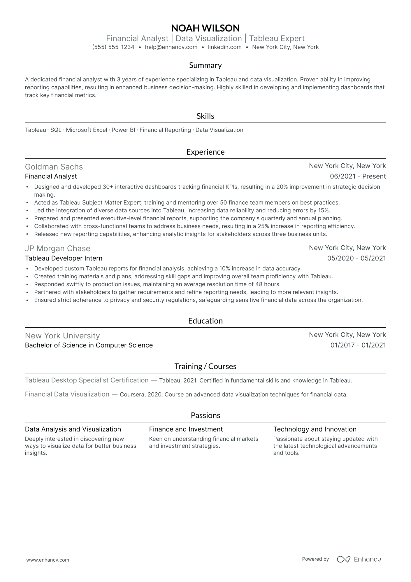 Tableau Consultant resume example