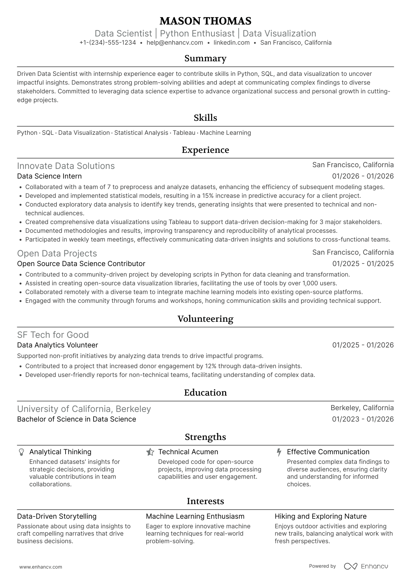 Entry Level Data Scientist resume example