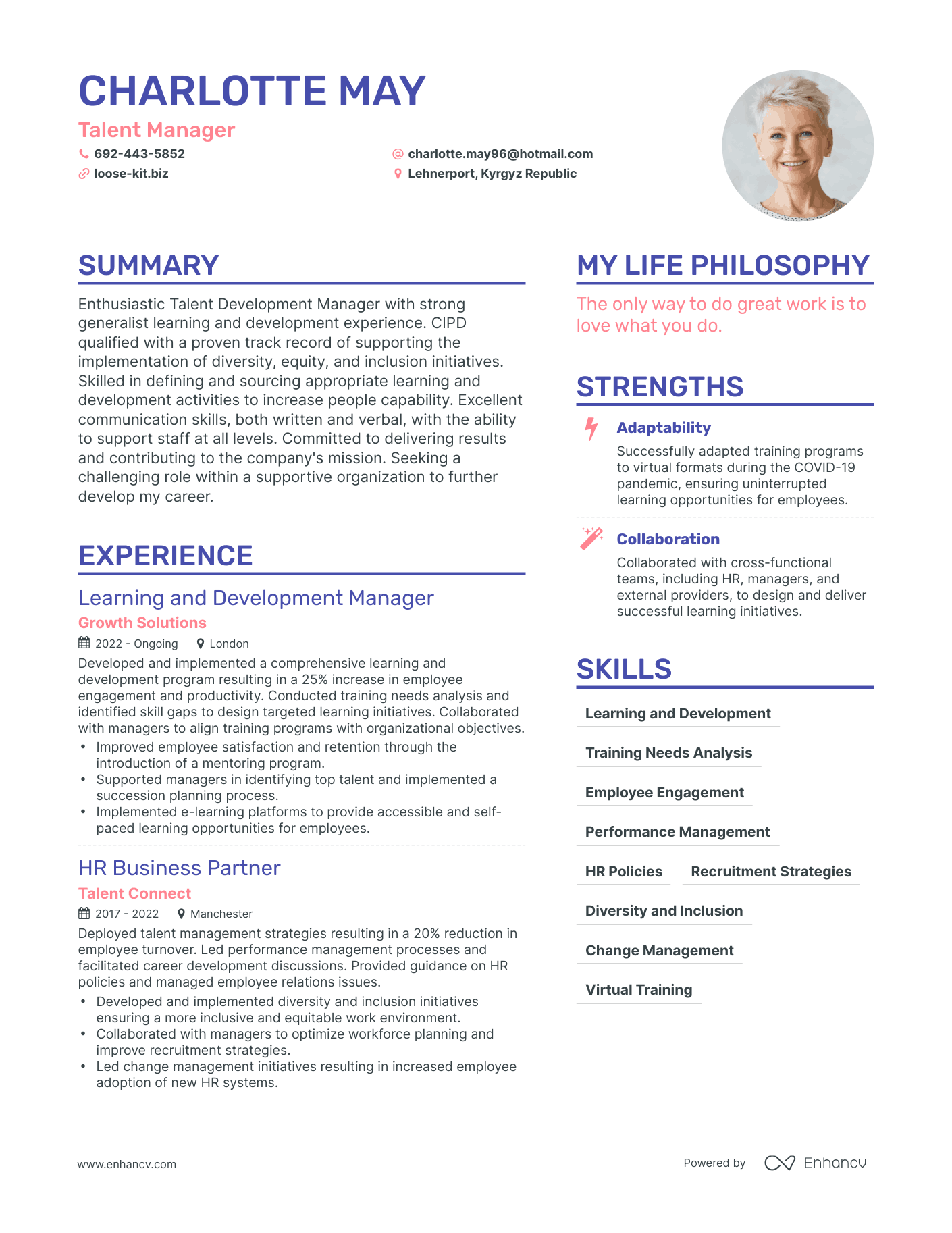 Talent Manager resume example