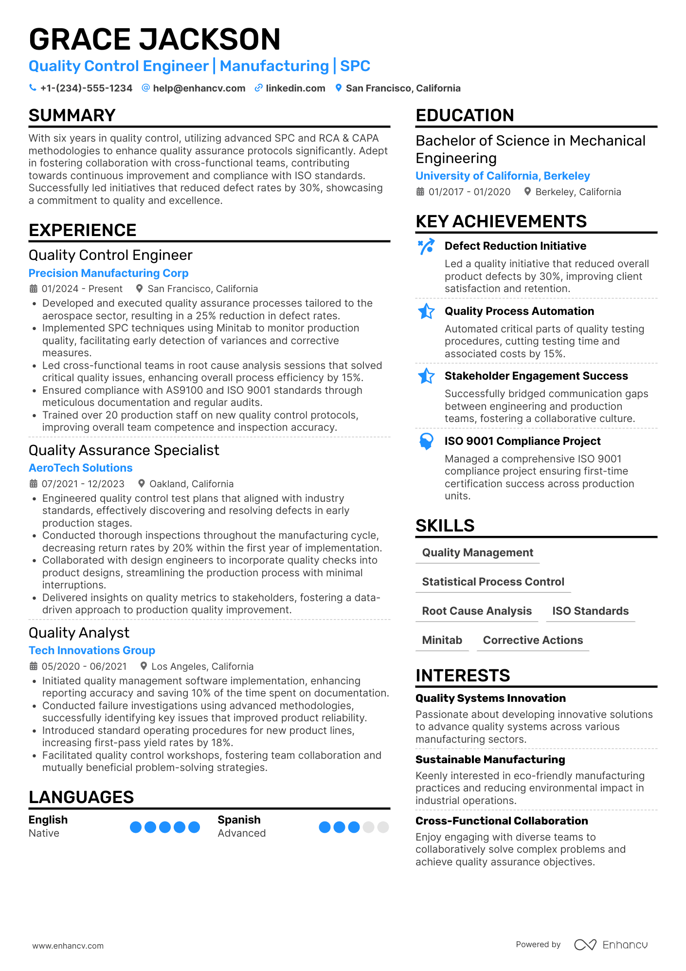 Quality Control Engineer resume example