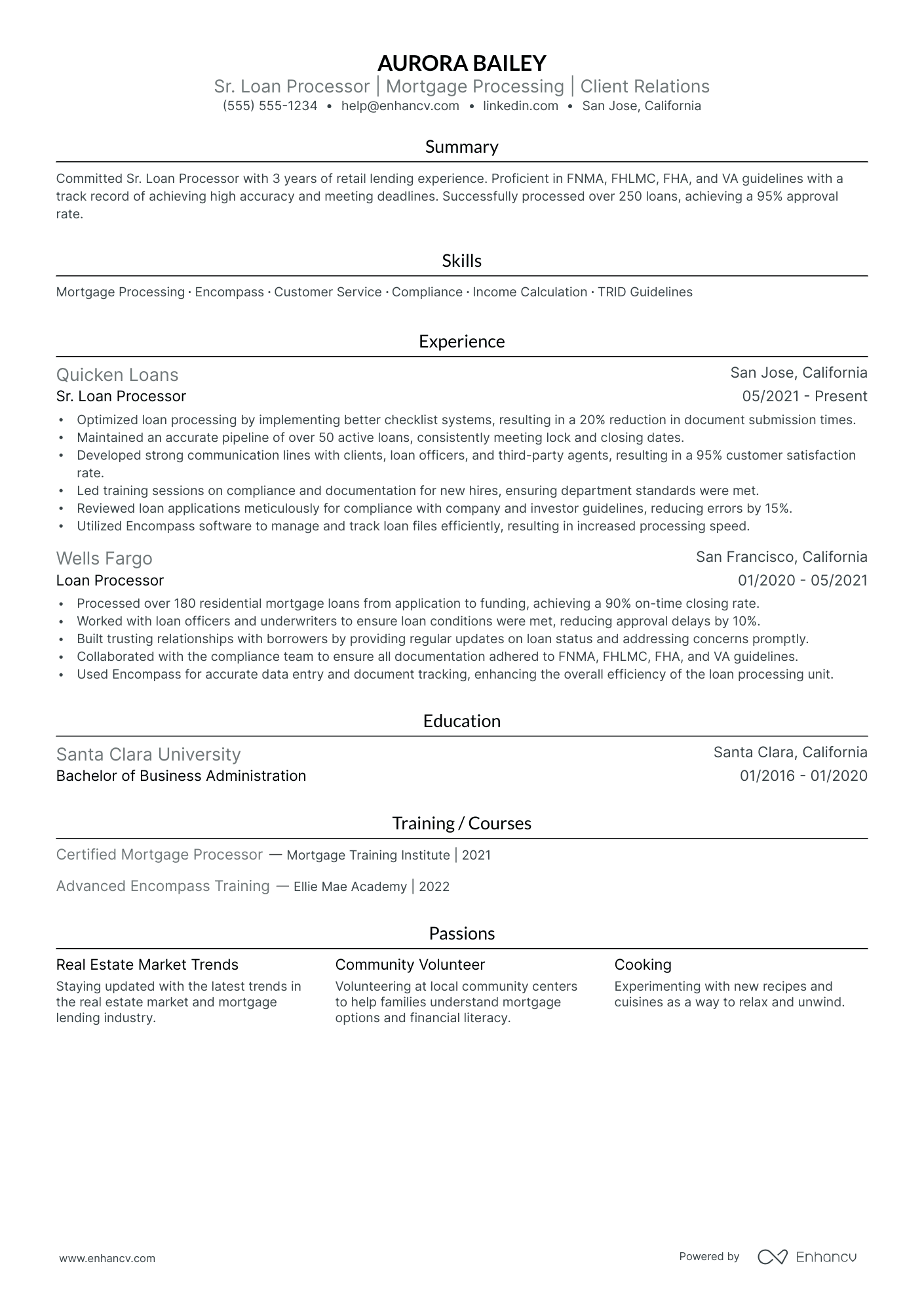 FHA Loan Processor resume example