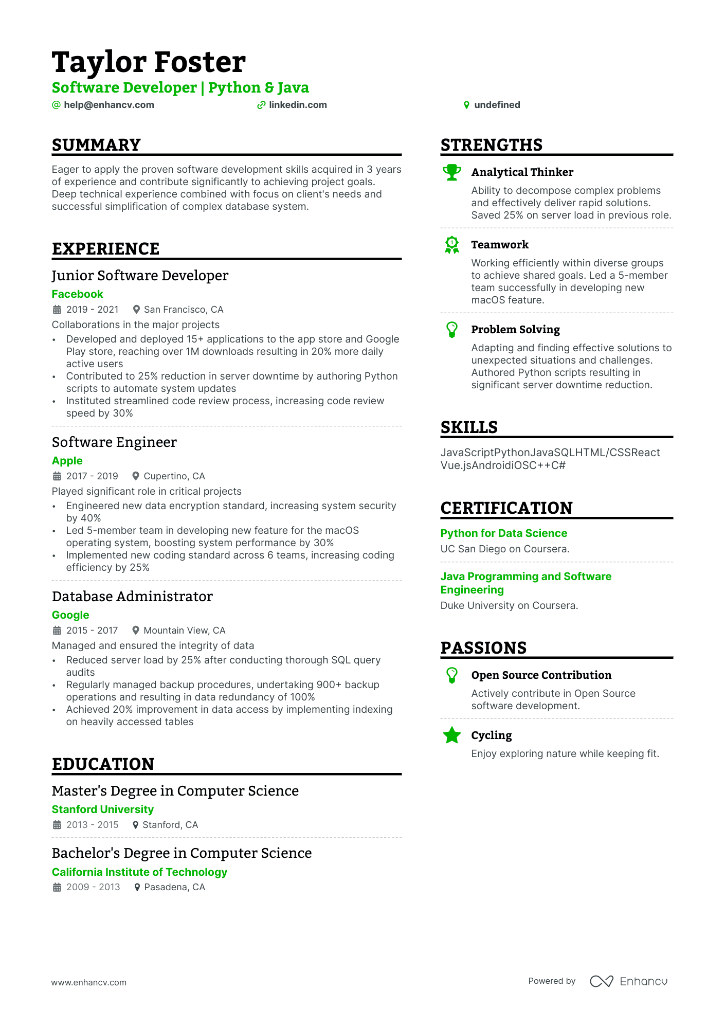 Entry level computer science resume example