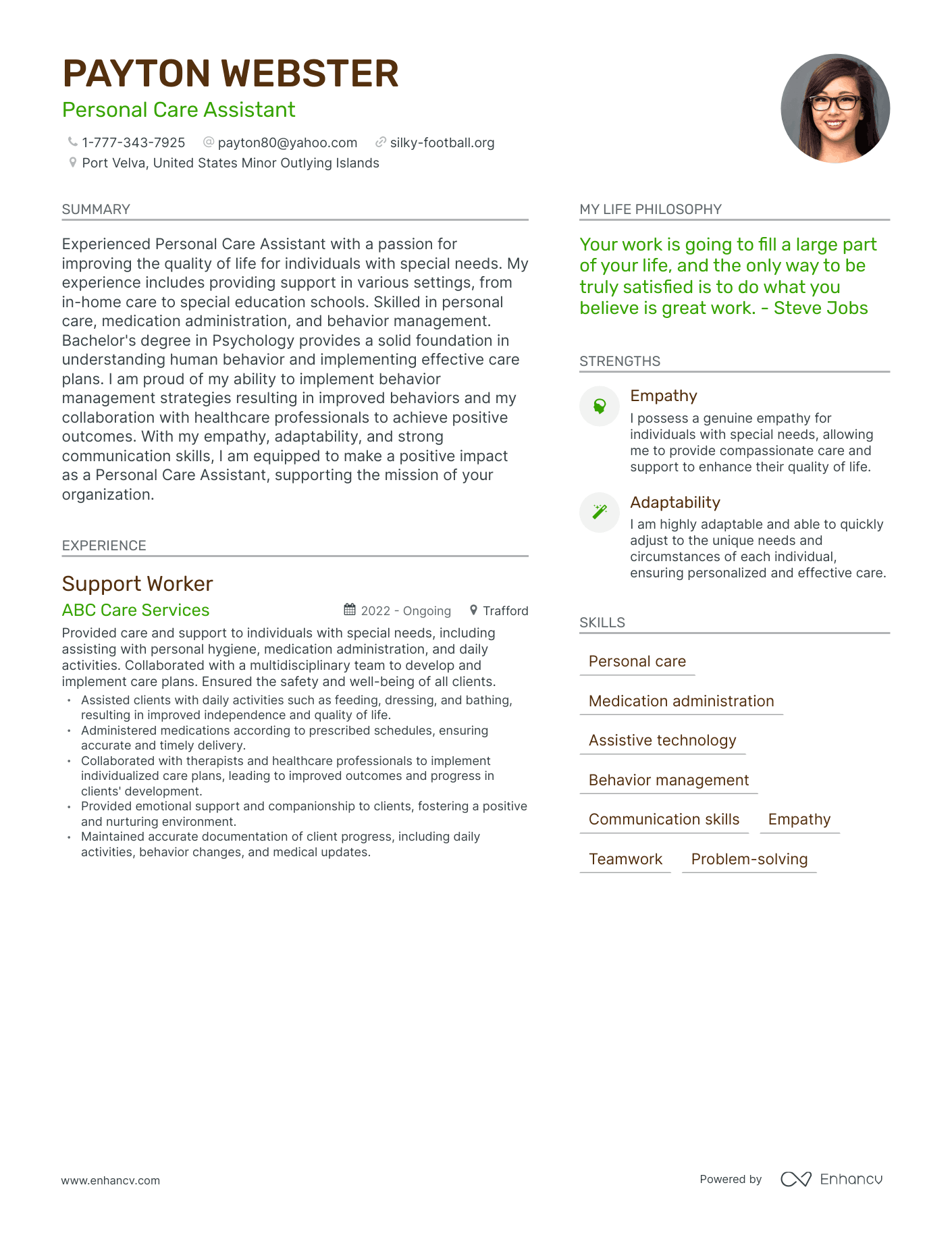 Modern Personal Care Assistant Resume Example