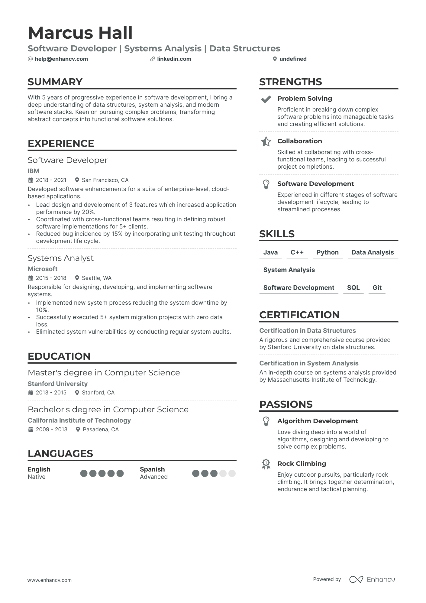 Computer science internship resume example