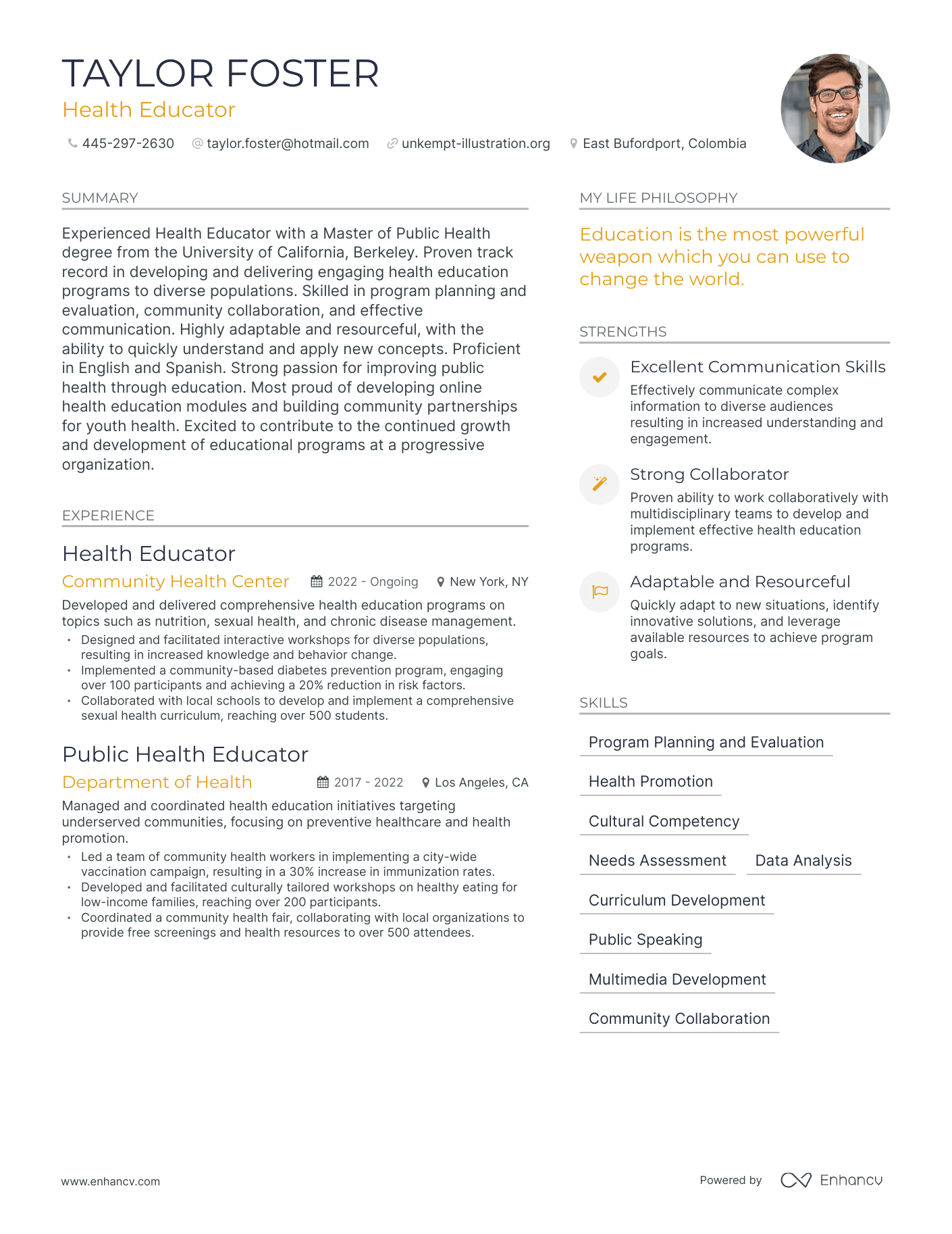 Health Educator resume example