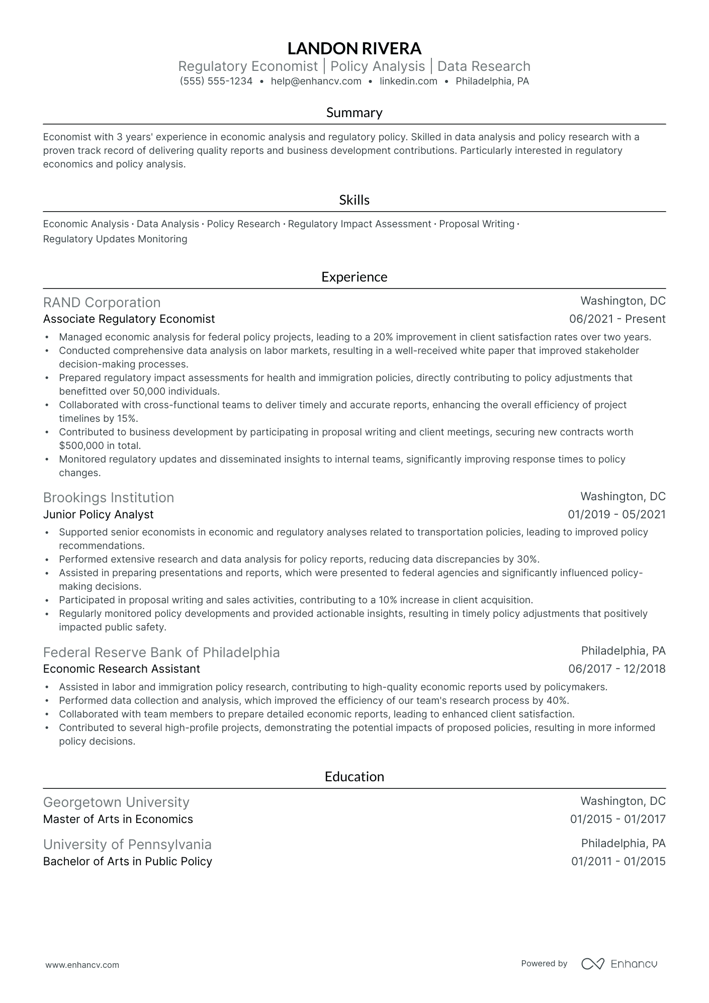 Junior Economic Analyst resume example