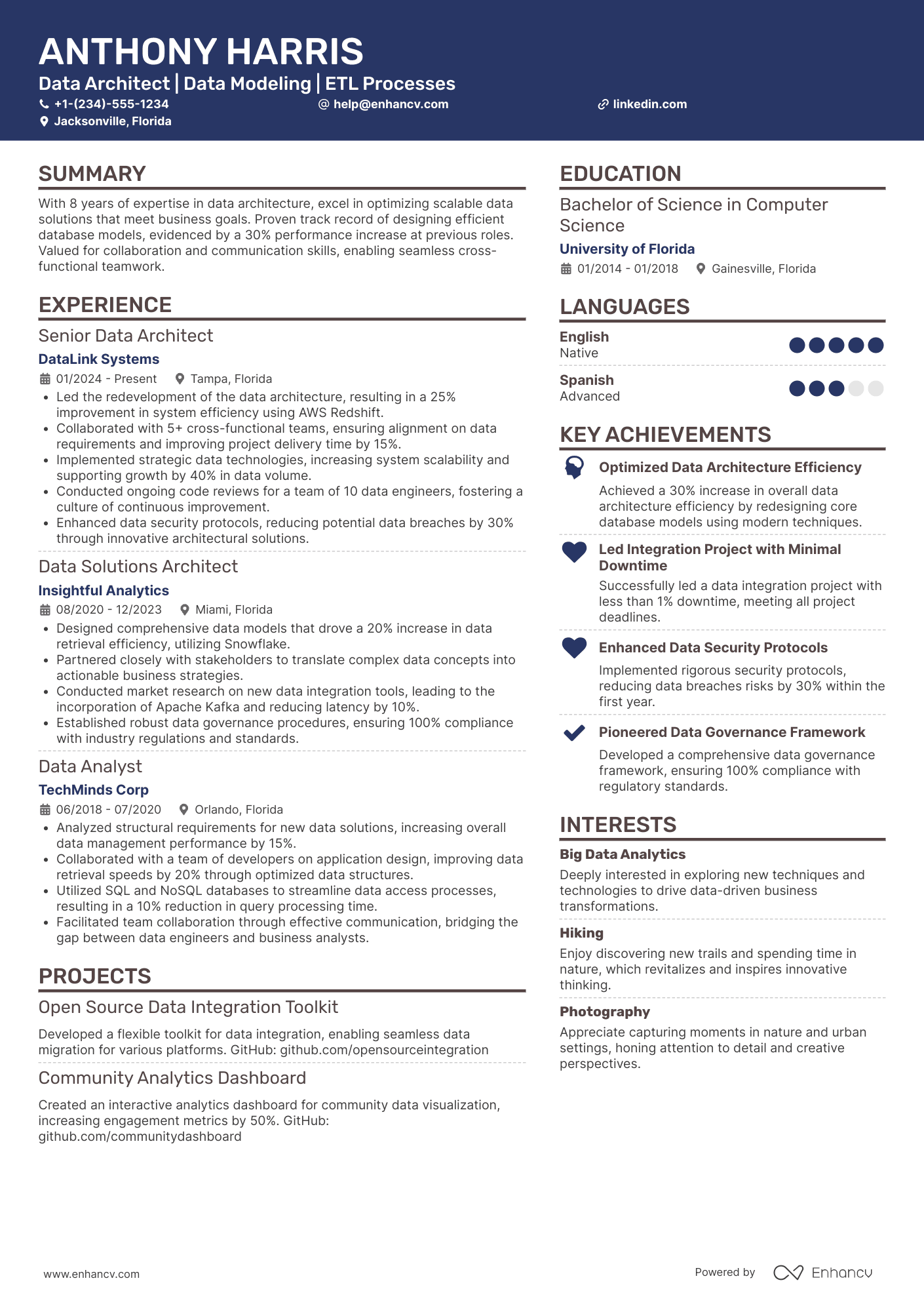 Data Architect resume example