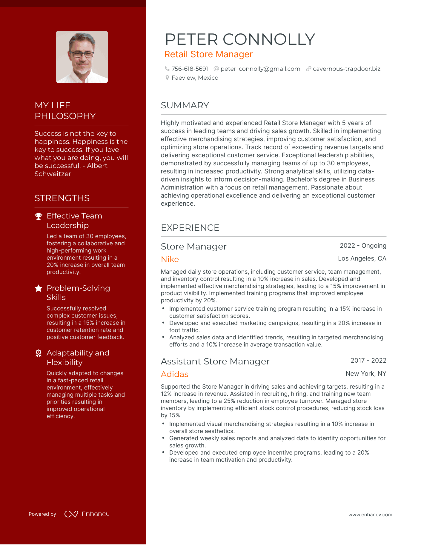 Creative Retail Store Manager Resume Example