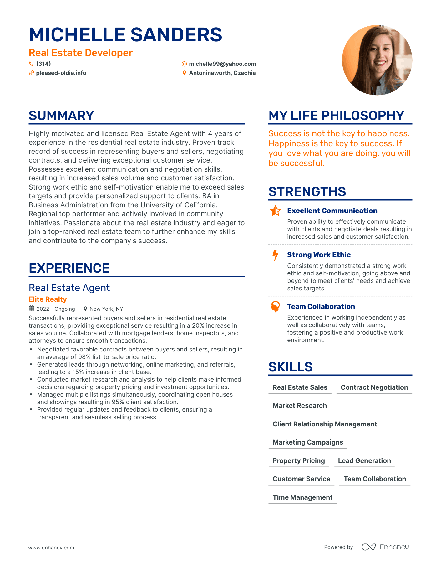 Real Estate Developer resume example