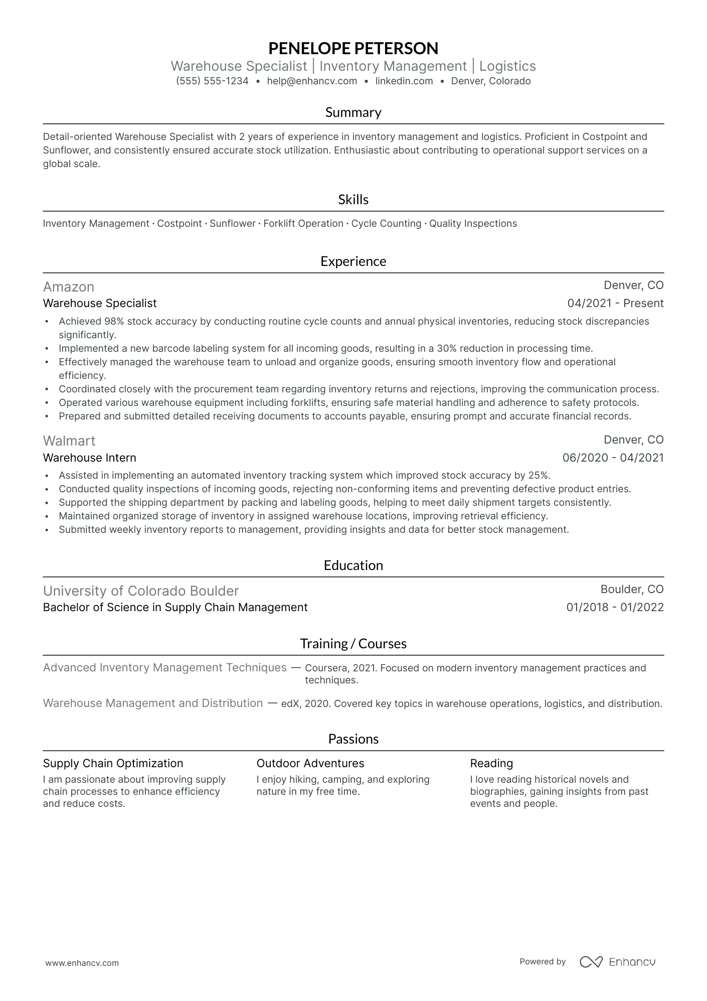 Warehouse Inventory Associate resume example