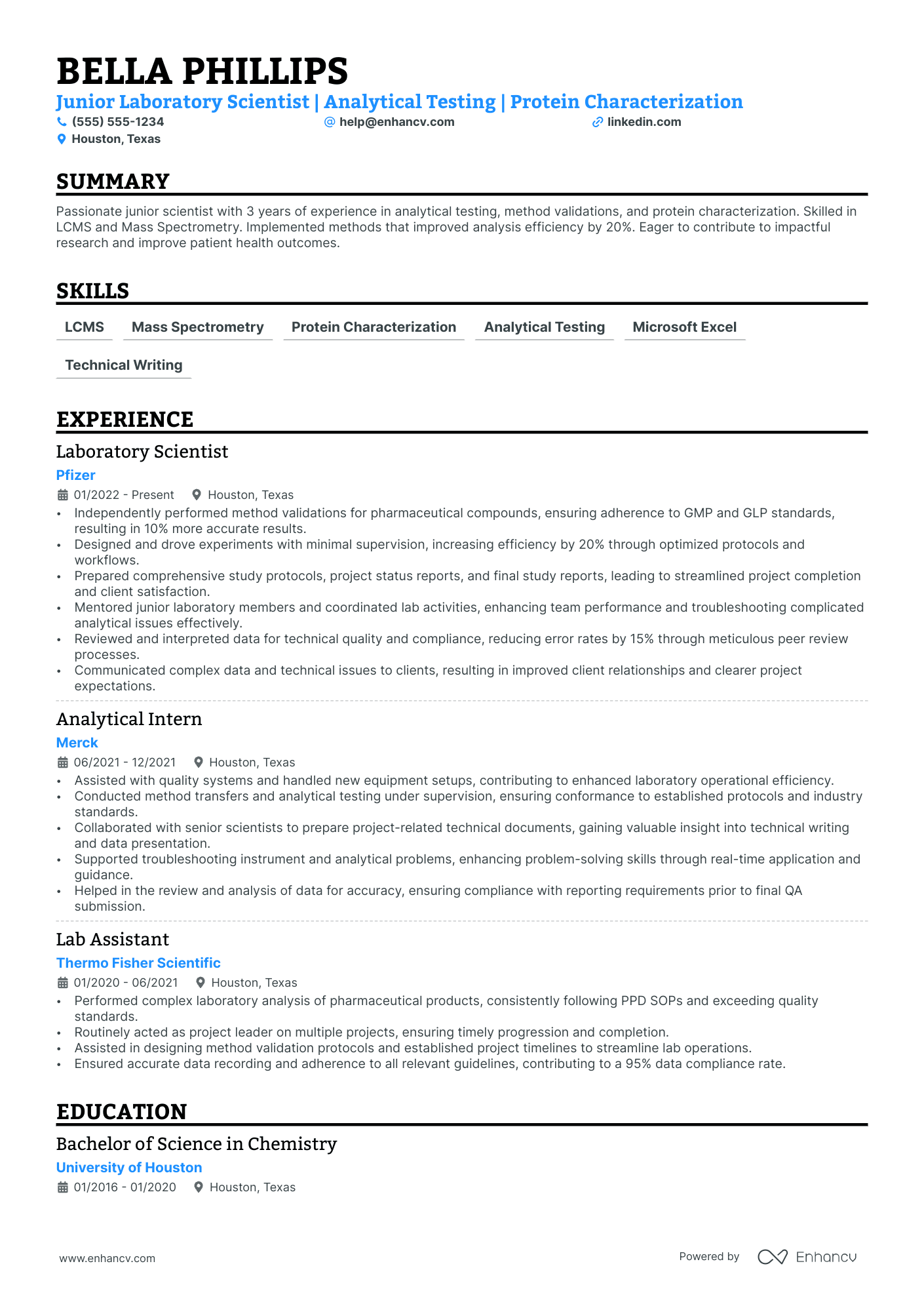 Pharmaceutical Research Assistant resume example