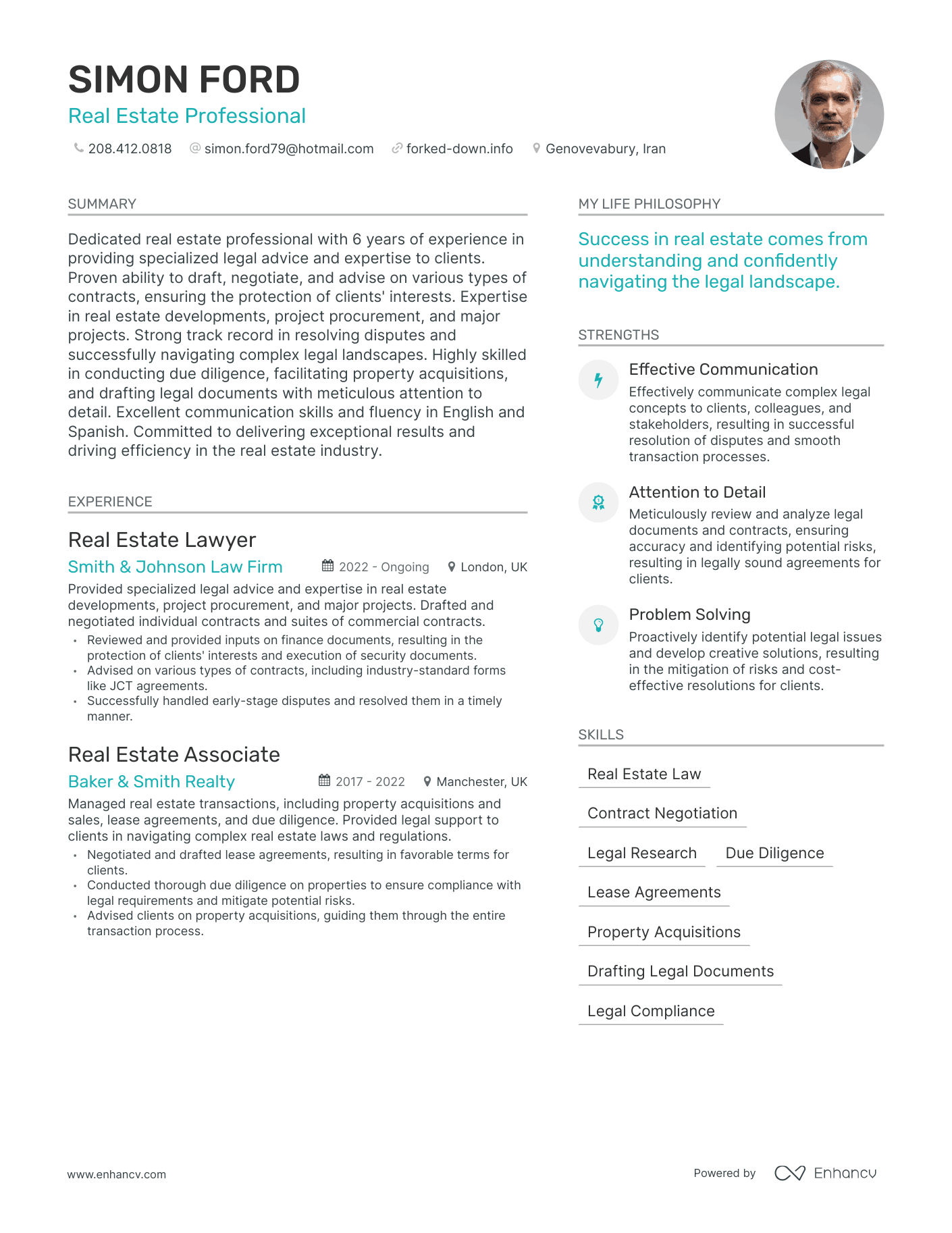 Modern Real Estate Professional Resume Example