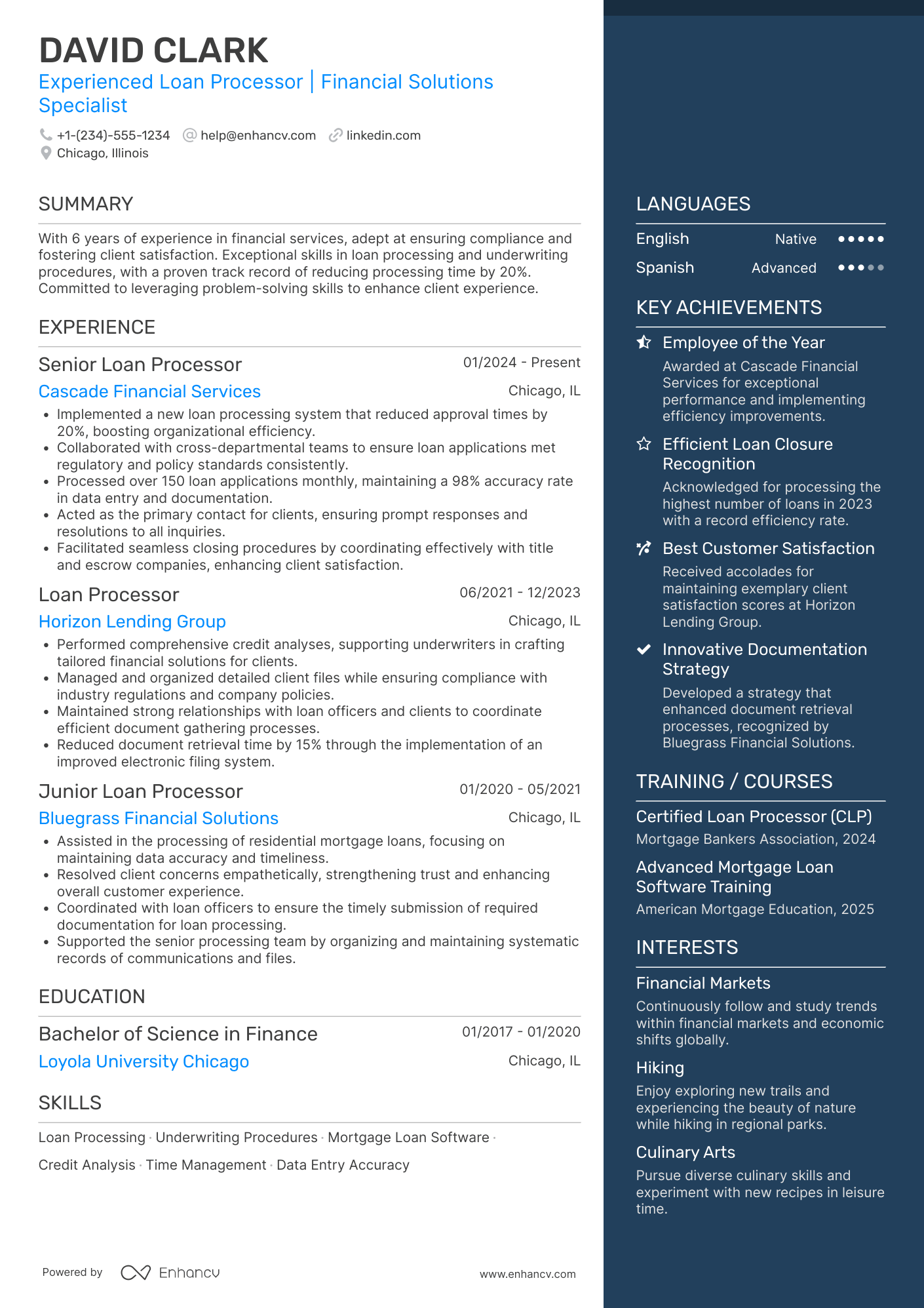 Loan Processor resume example