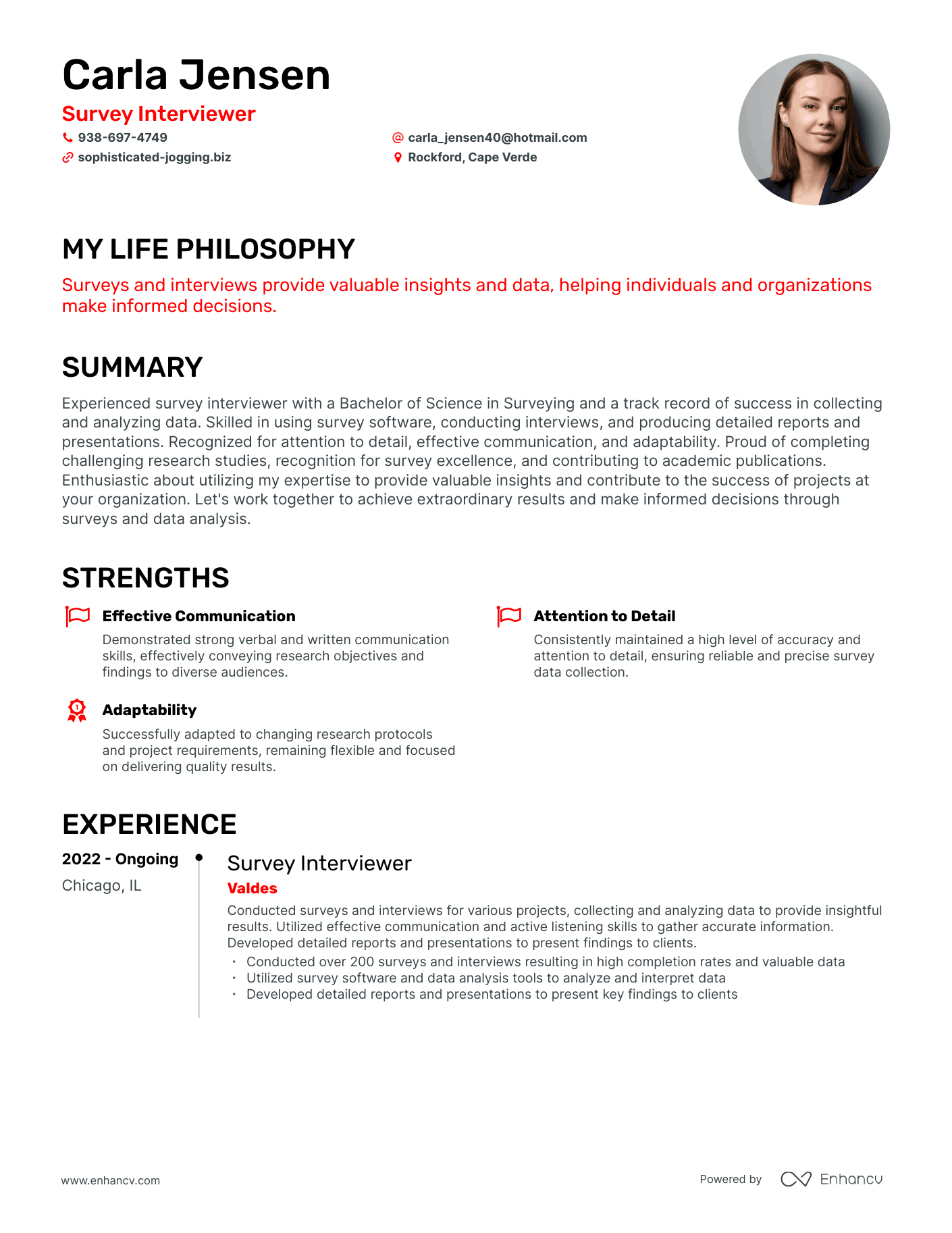 Creative Survey Interviewer Resume Example