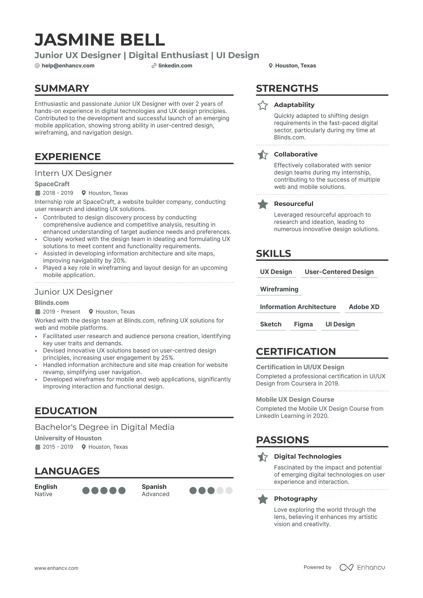 Junior UX Designer resume example