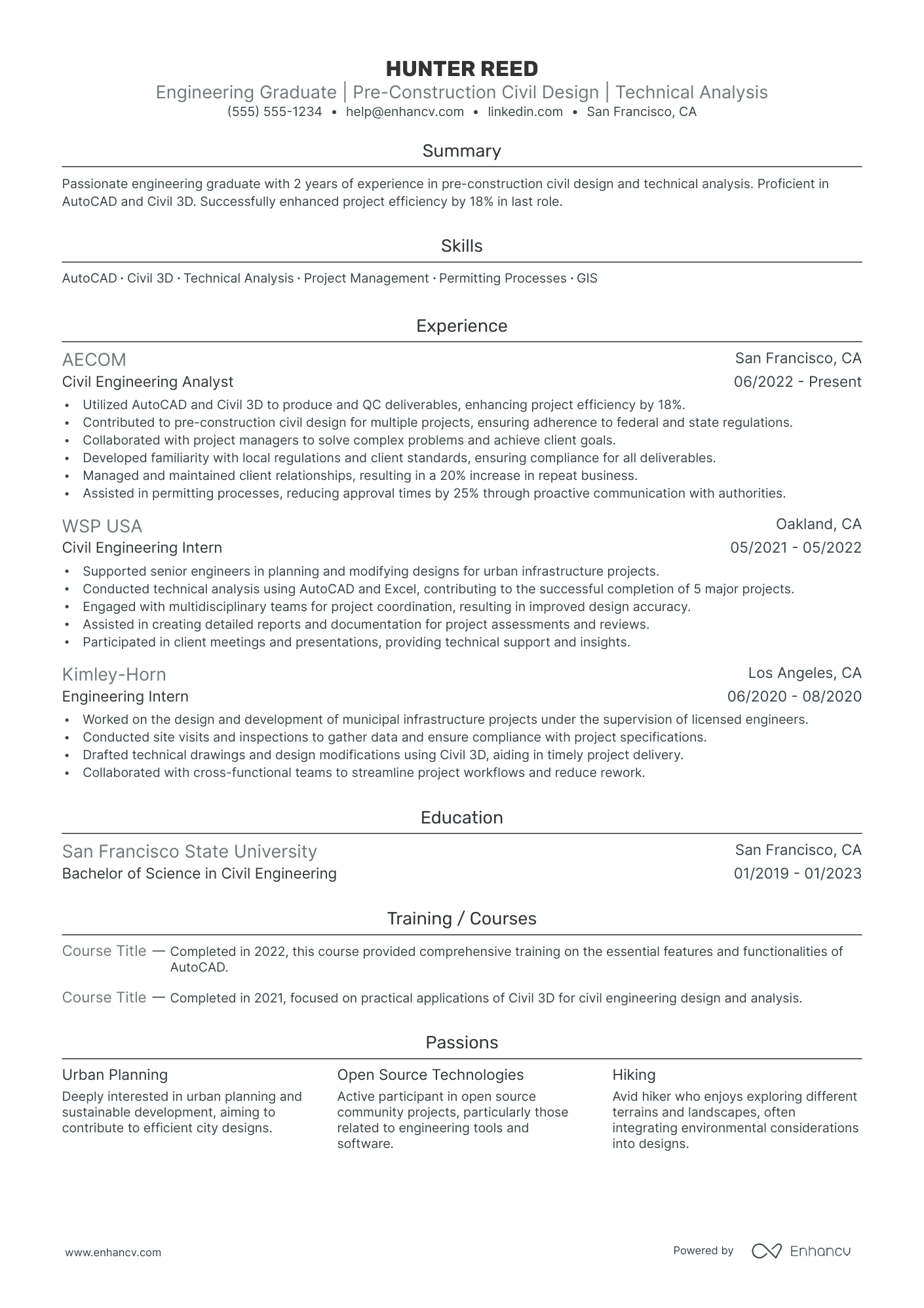 Civil Engineering Analyst resume example