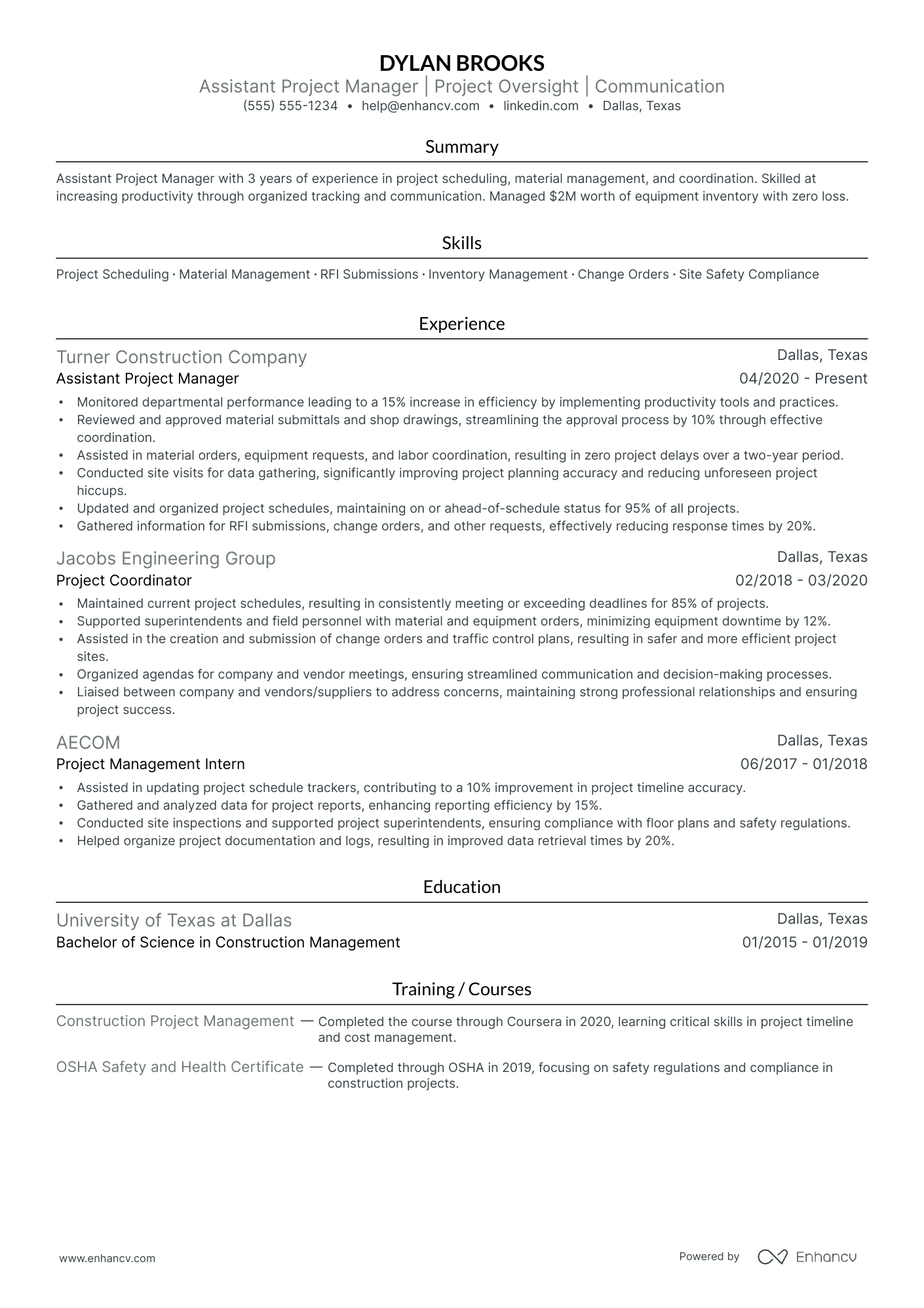 Project Manager Trainee resume example