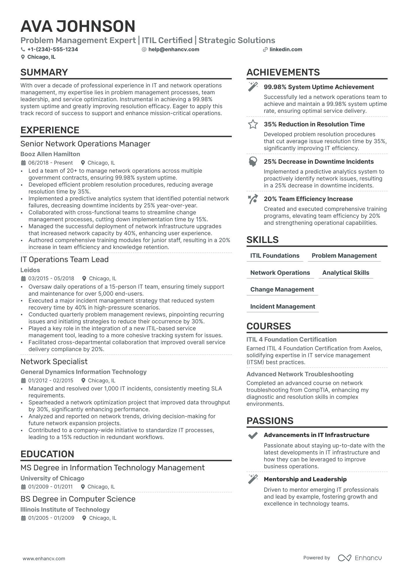 Problem Manager resume example