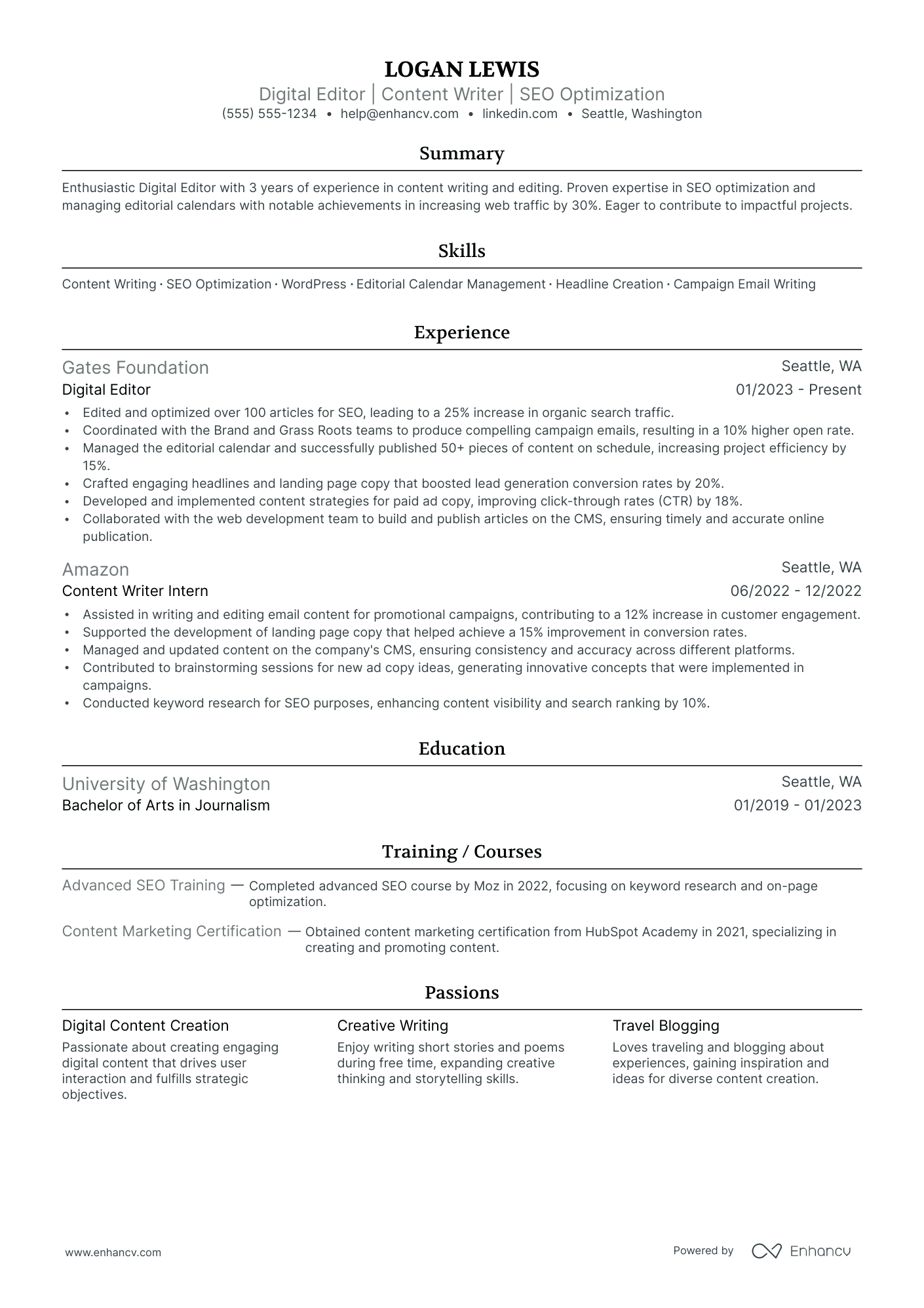 Digital Editor resume example