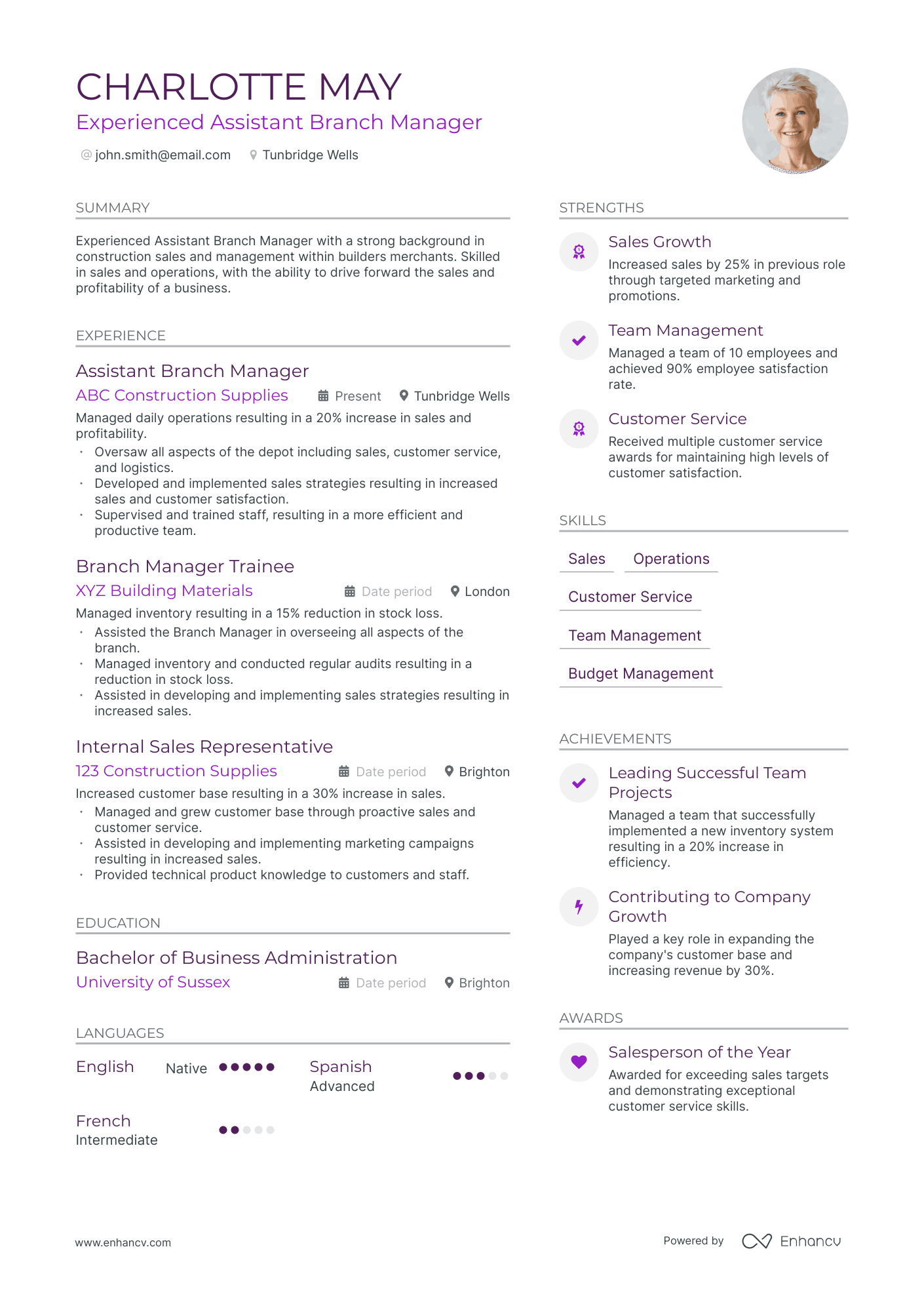 assistant branch manager resume example