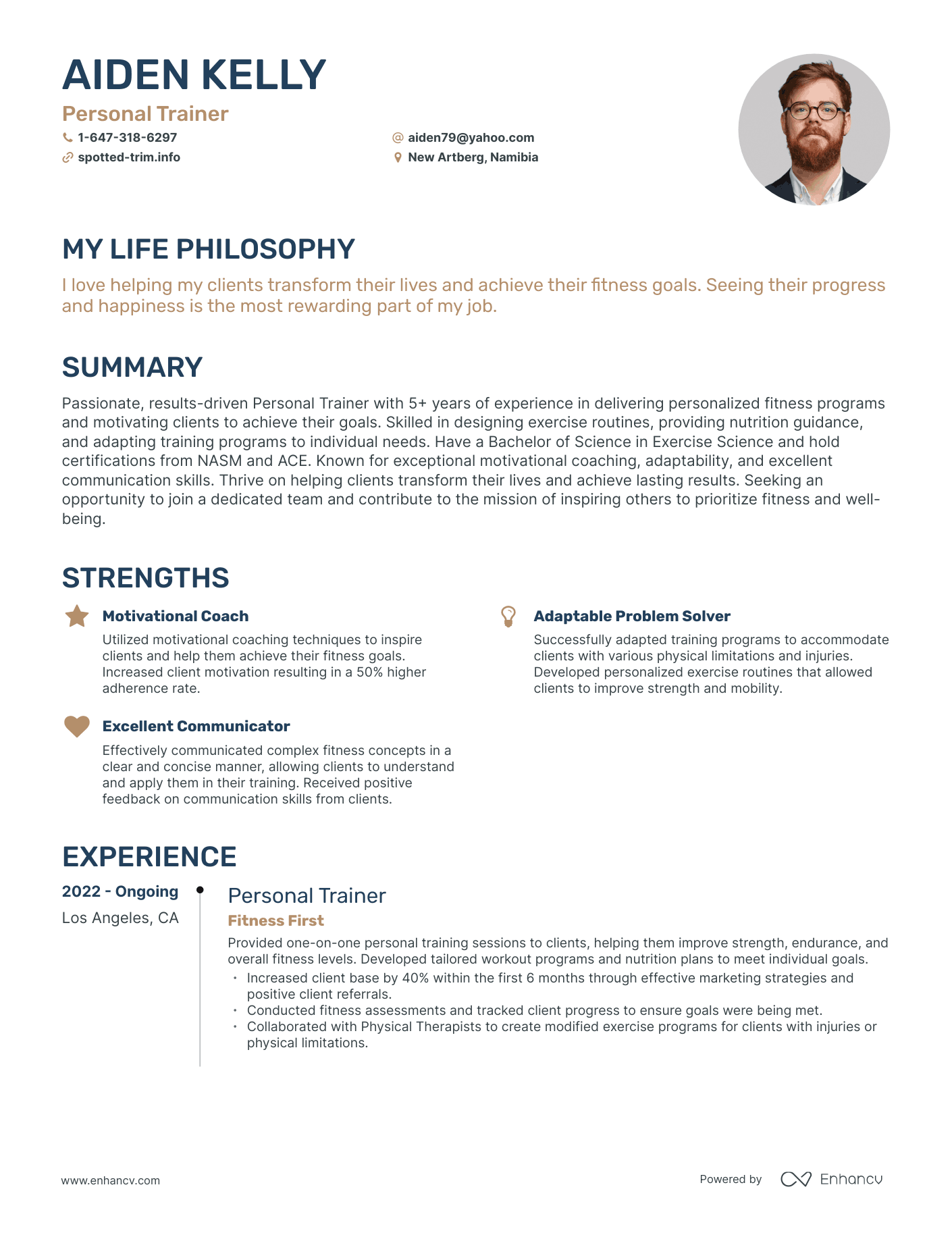 Creative Personal Trainer Resume Example