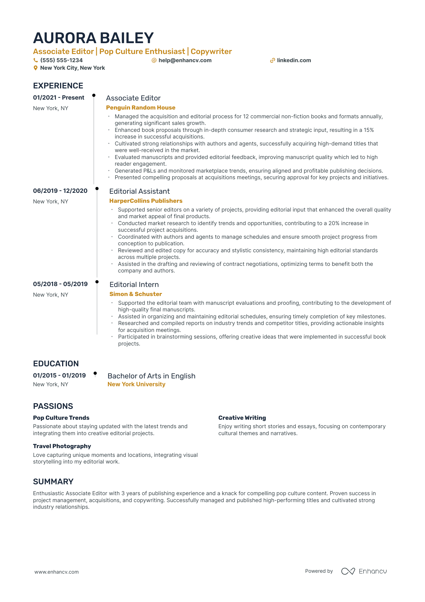 Entertainment Journalist resume example