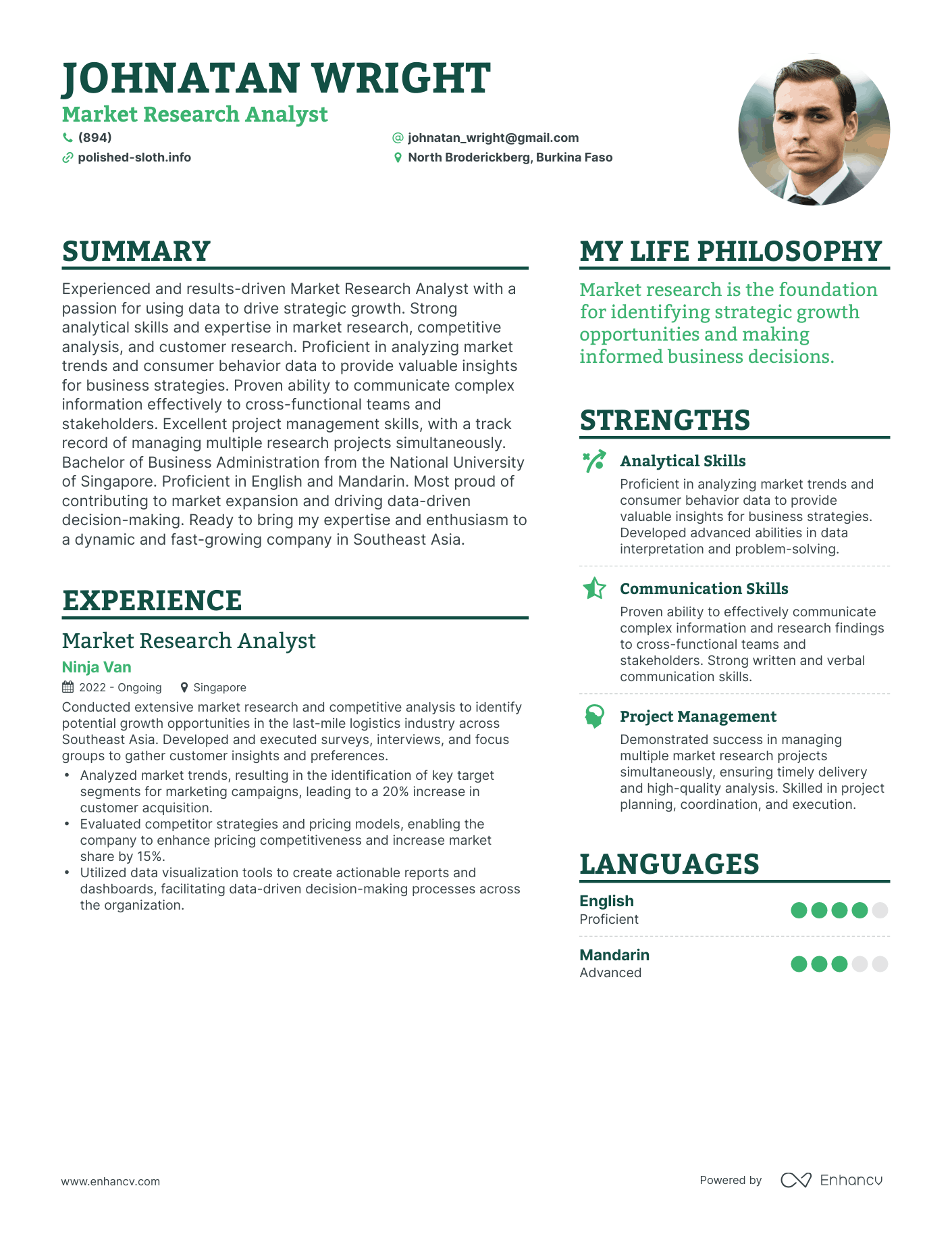 Market Research Analyst resume example