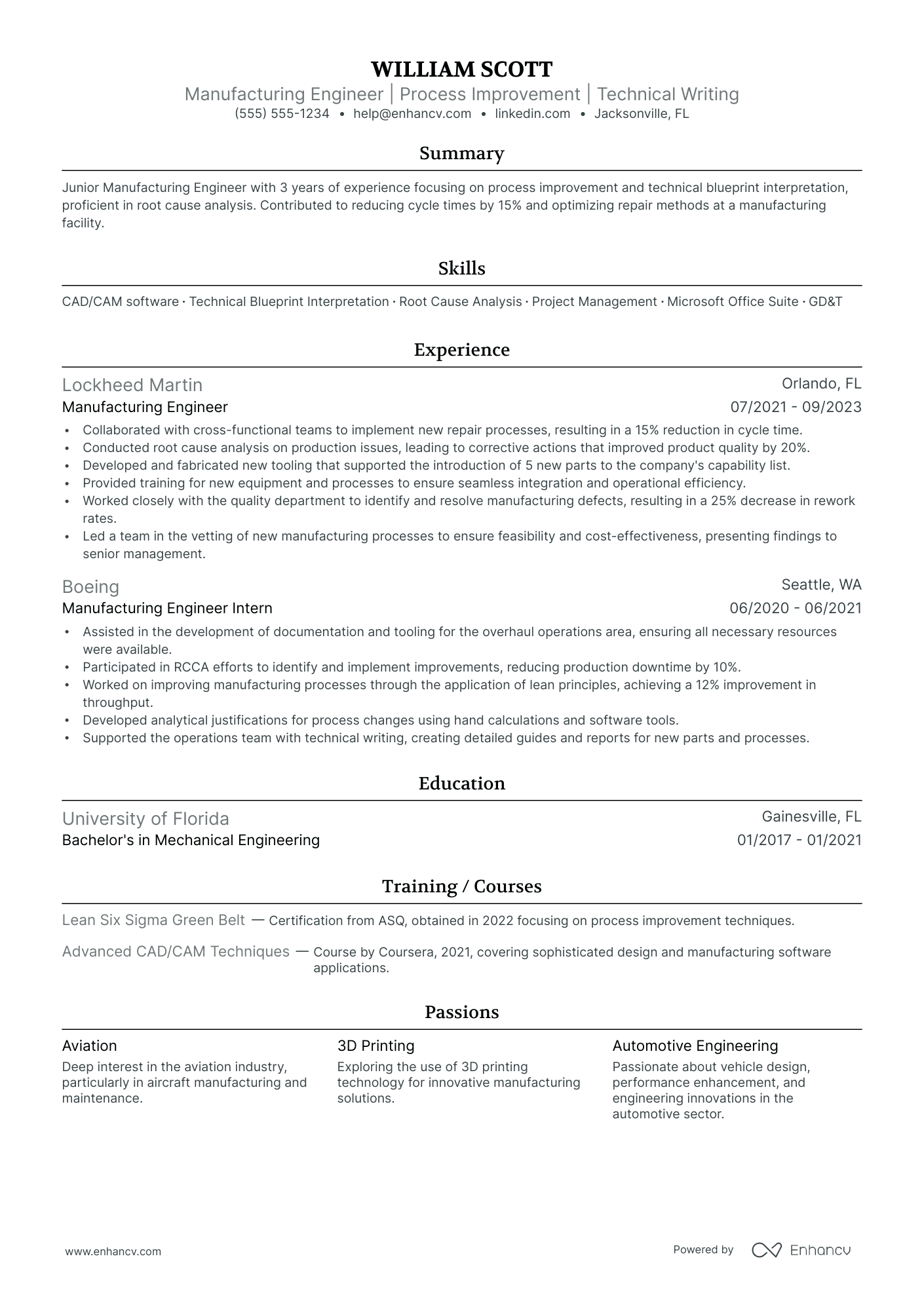 Mechanical Aerospace Engineer resume example