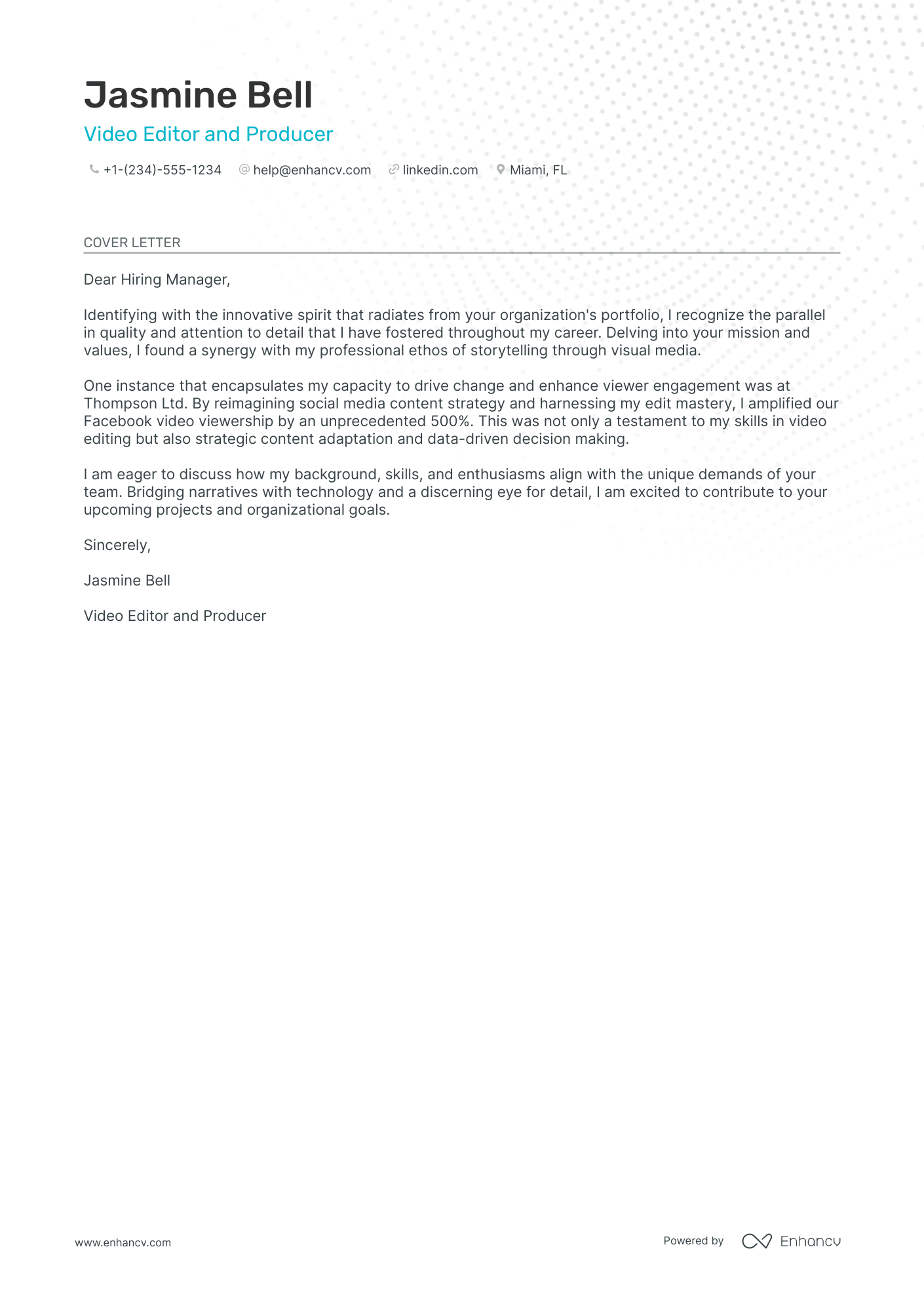 Video Editor cover letter