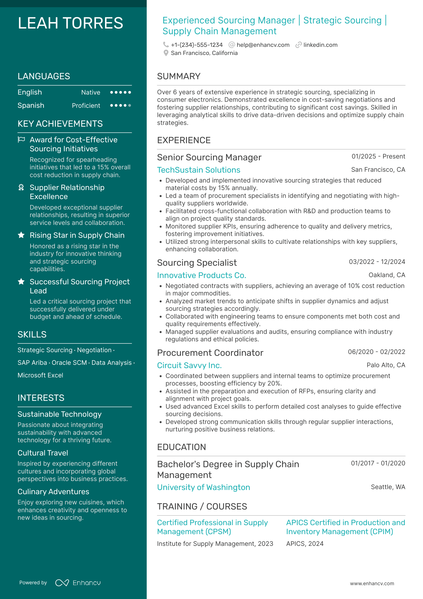 Sourcing Manager resume example
