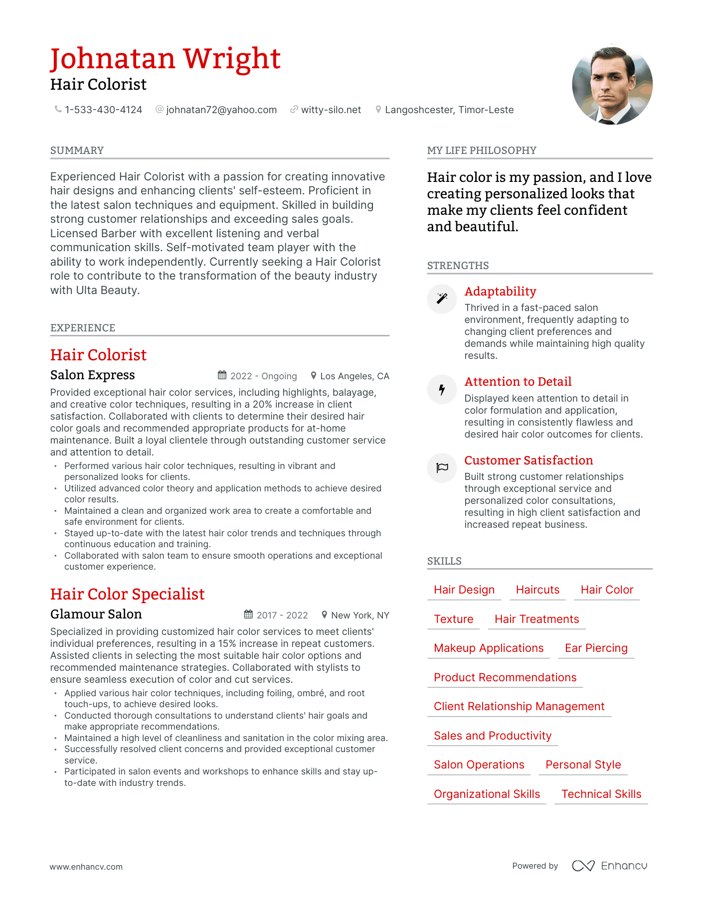 Hair Colorist resume example