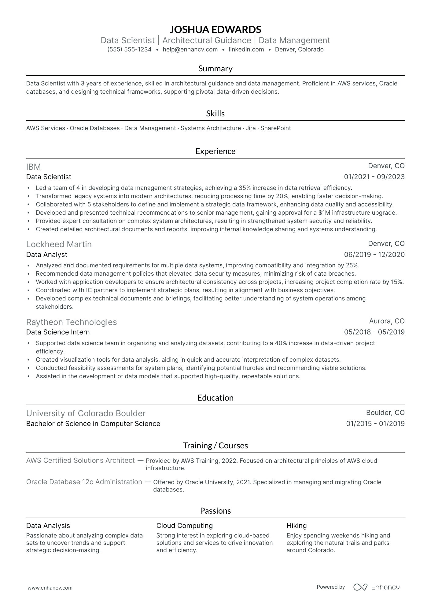 Data Science Architect resume example