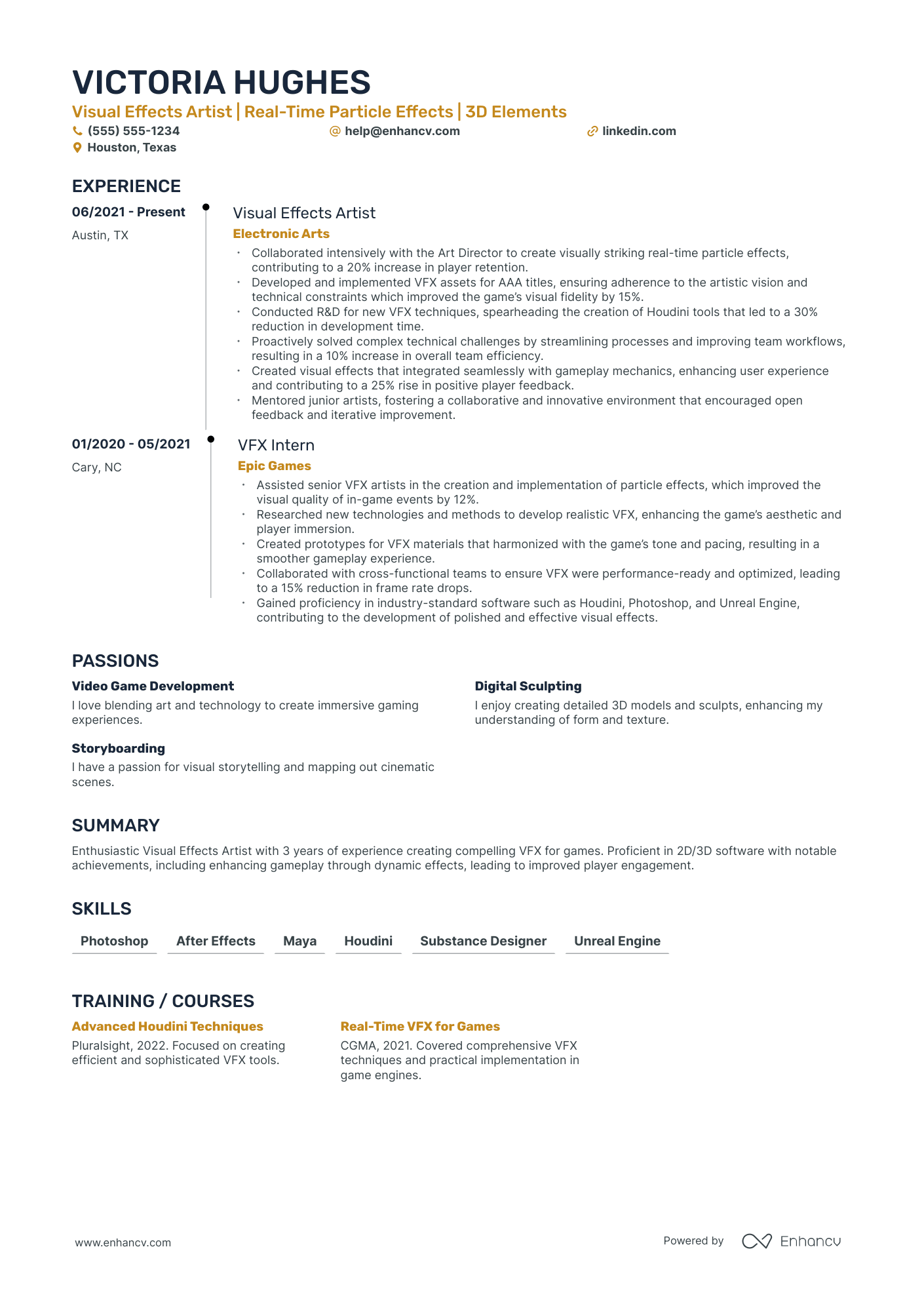 VFX Artist Project Lead resume example