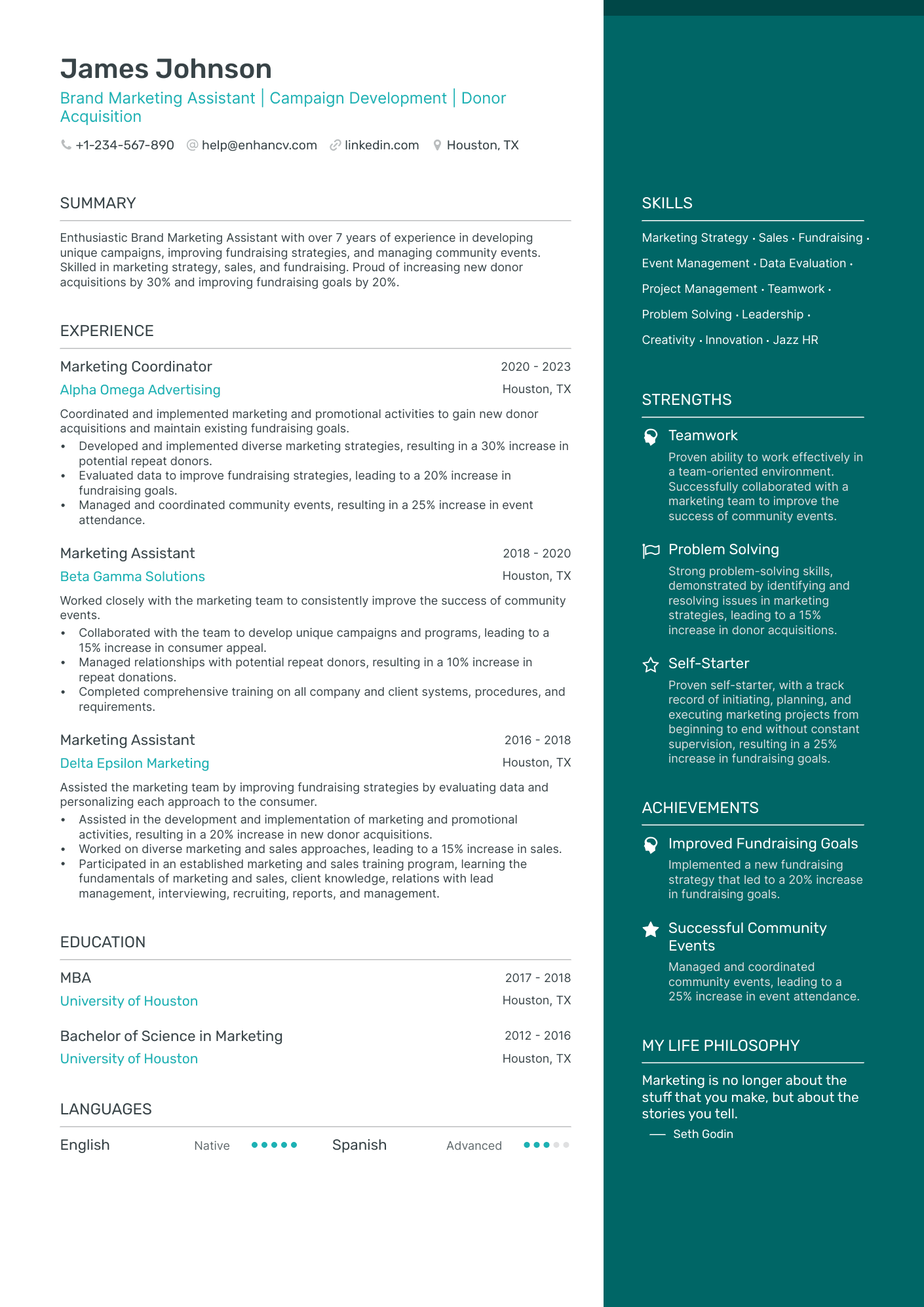 Marketing Assistant resume example
