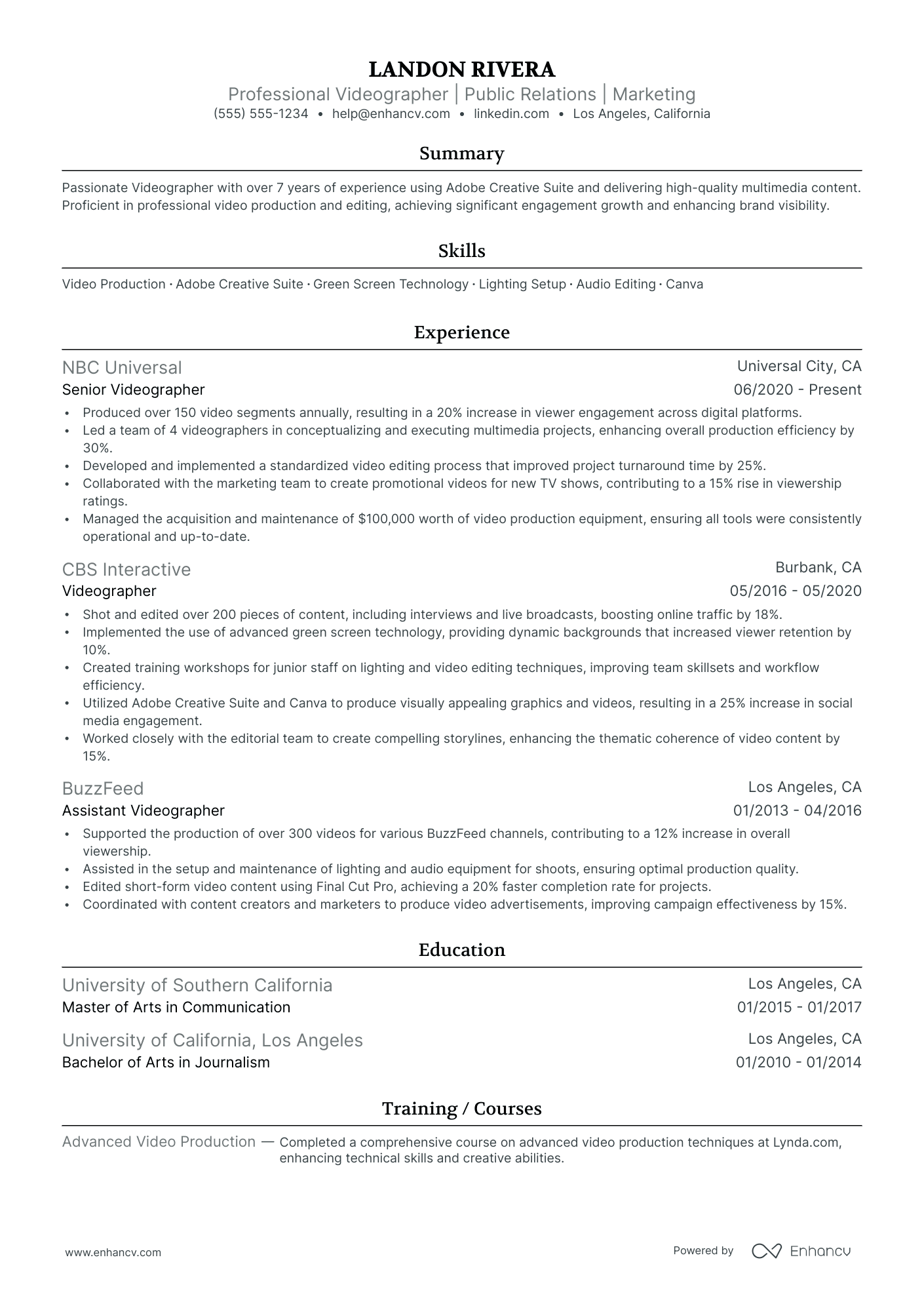 Junior Video Editor resume example