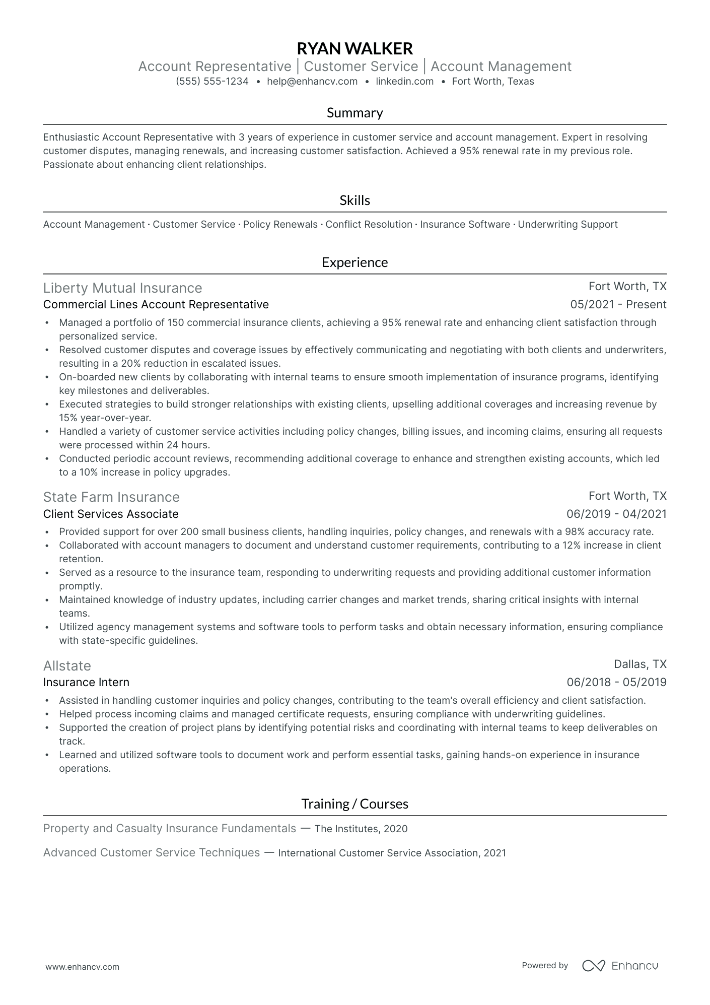 Commercial Insurance Customer Service Representative resume example