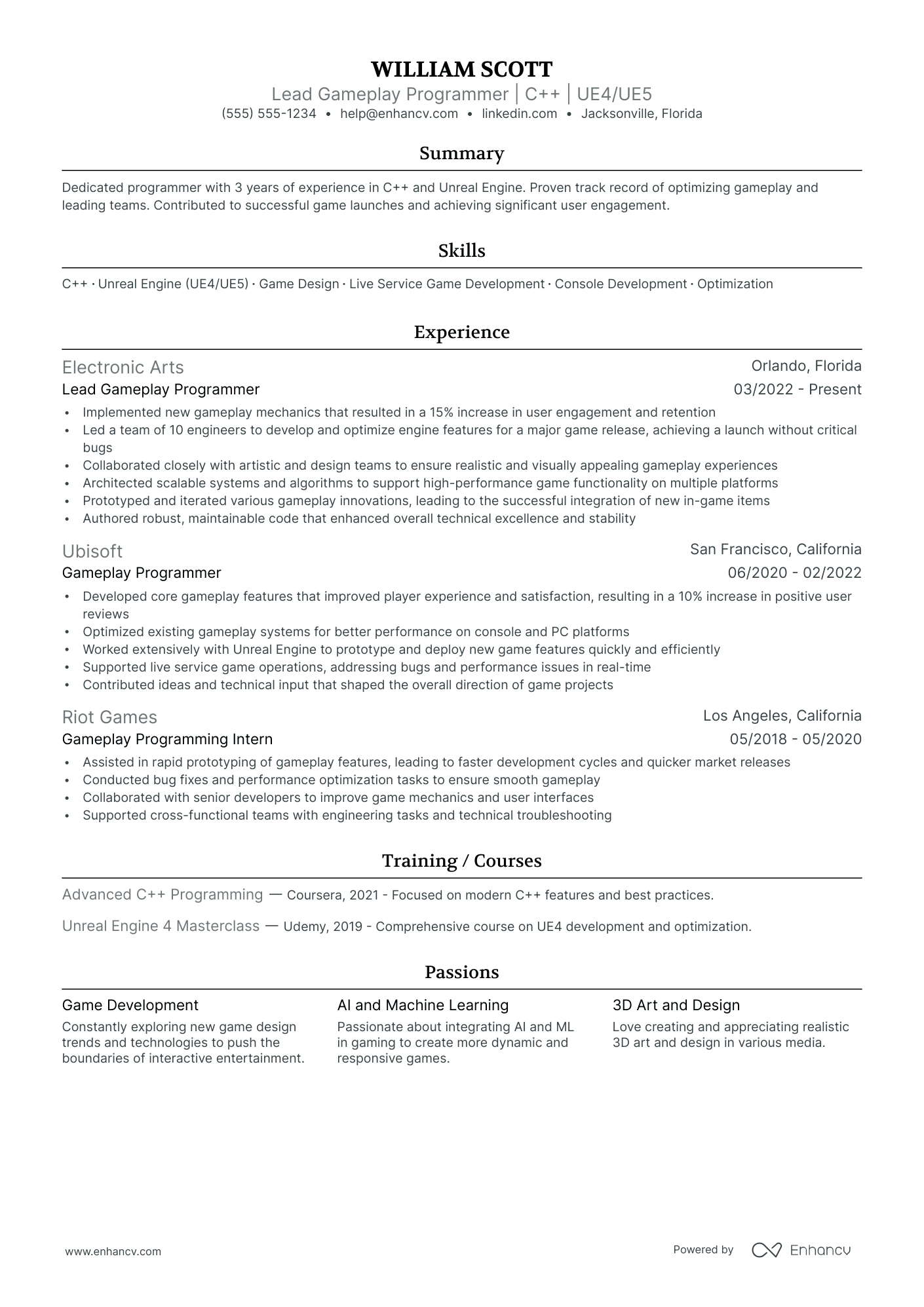 Game Programmer resume example